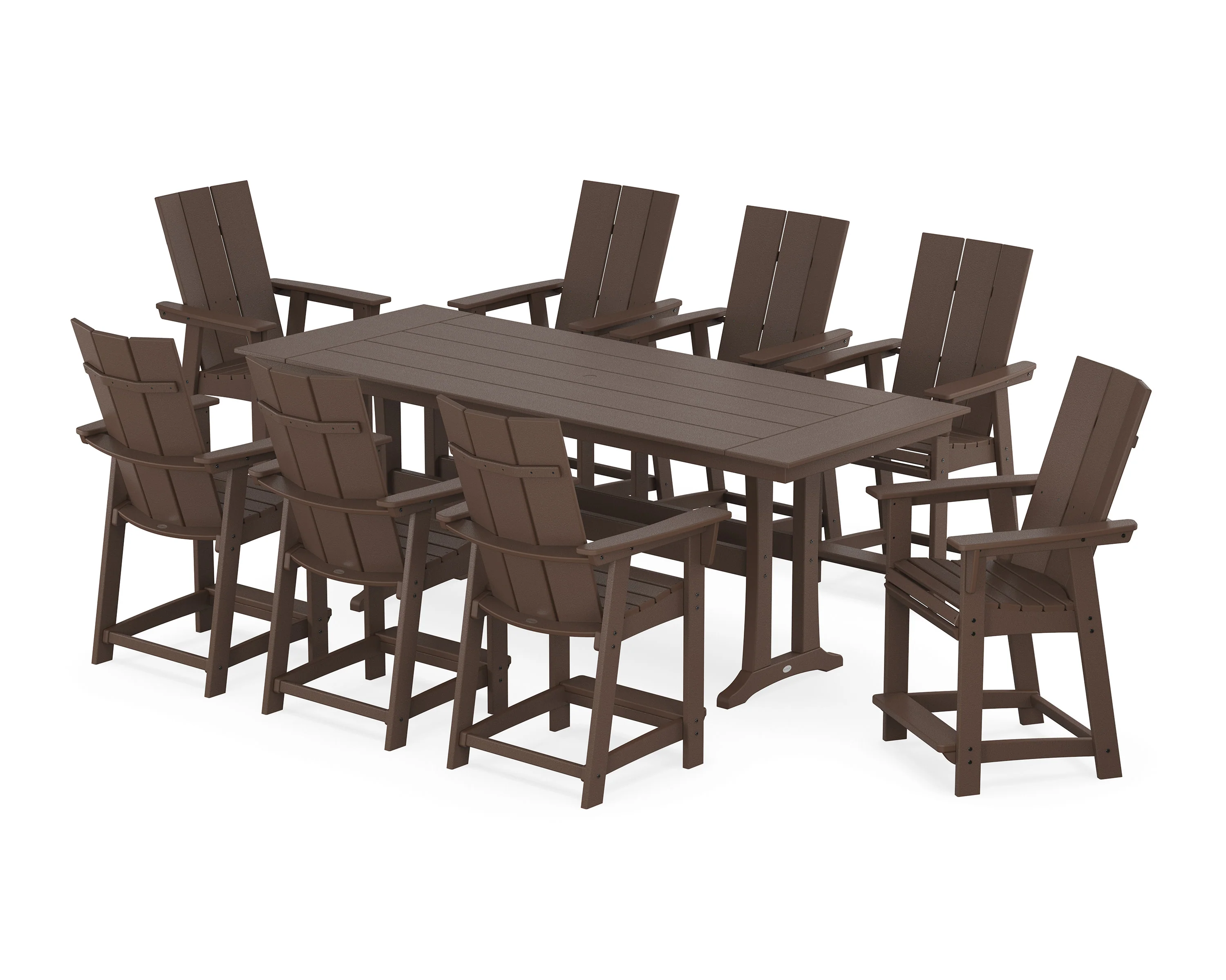 Modern Curveback Adirondack 9-Piece Farmhouse Counter Set with Trestle Legs - Image 9
