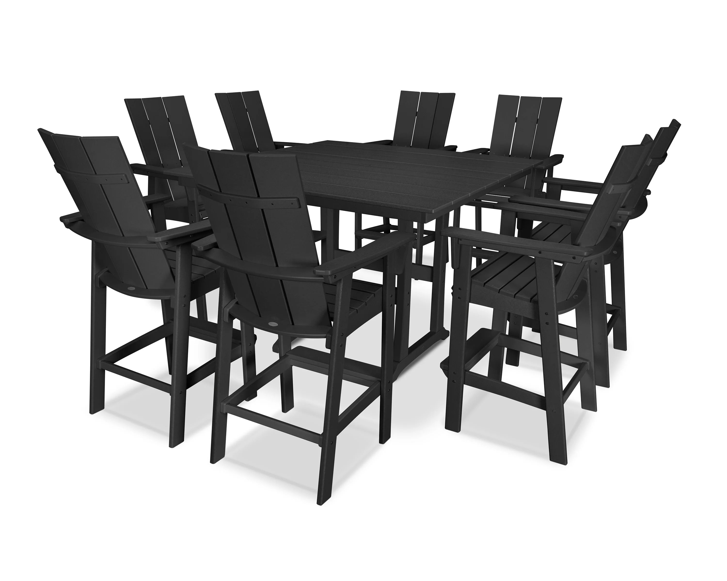 Modern Curveback Adirondack 9-Piece Farmhouse Trestle Bar Set - Image 13