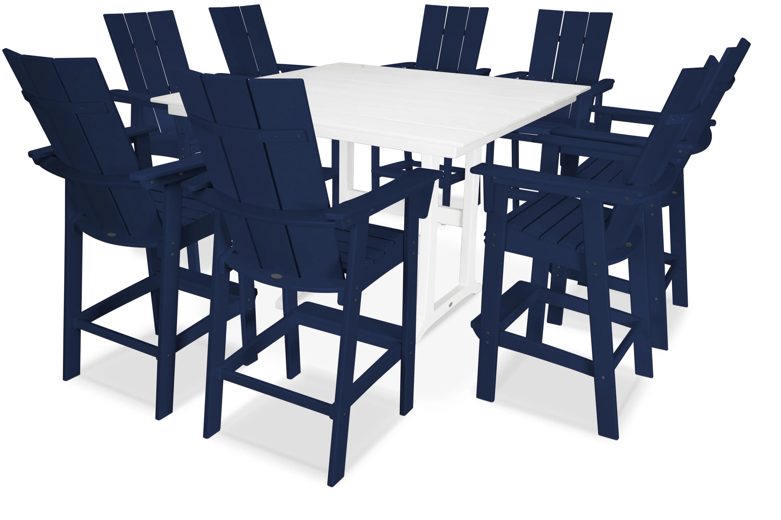 Modern Curveback Adirondack 9-Piece Farmhouse Trestle Bar Set - Image 15