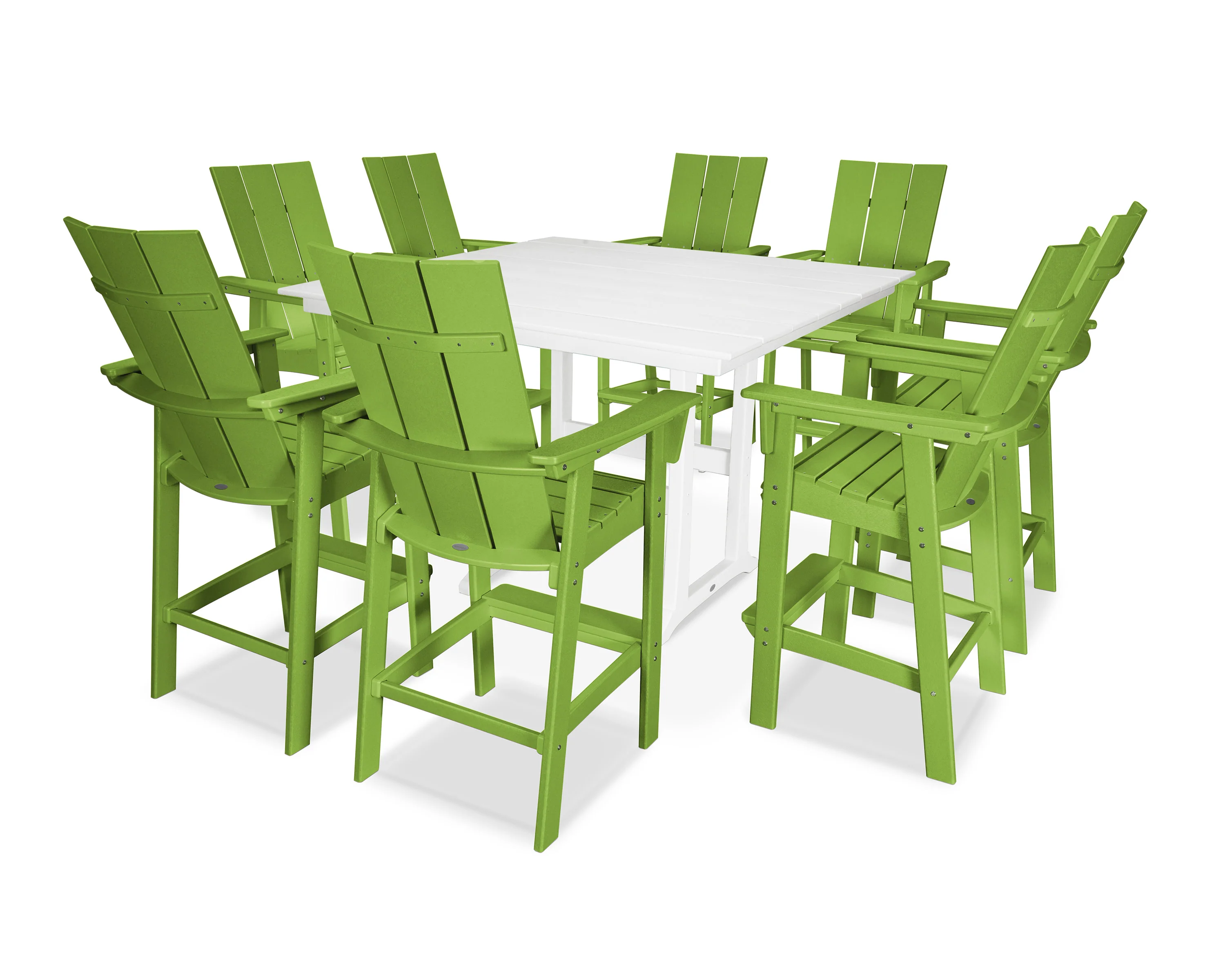 Modern Curveback Adirondack 9-Piece Farmhouse Trestle Bar Set - Image 16