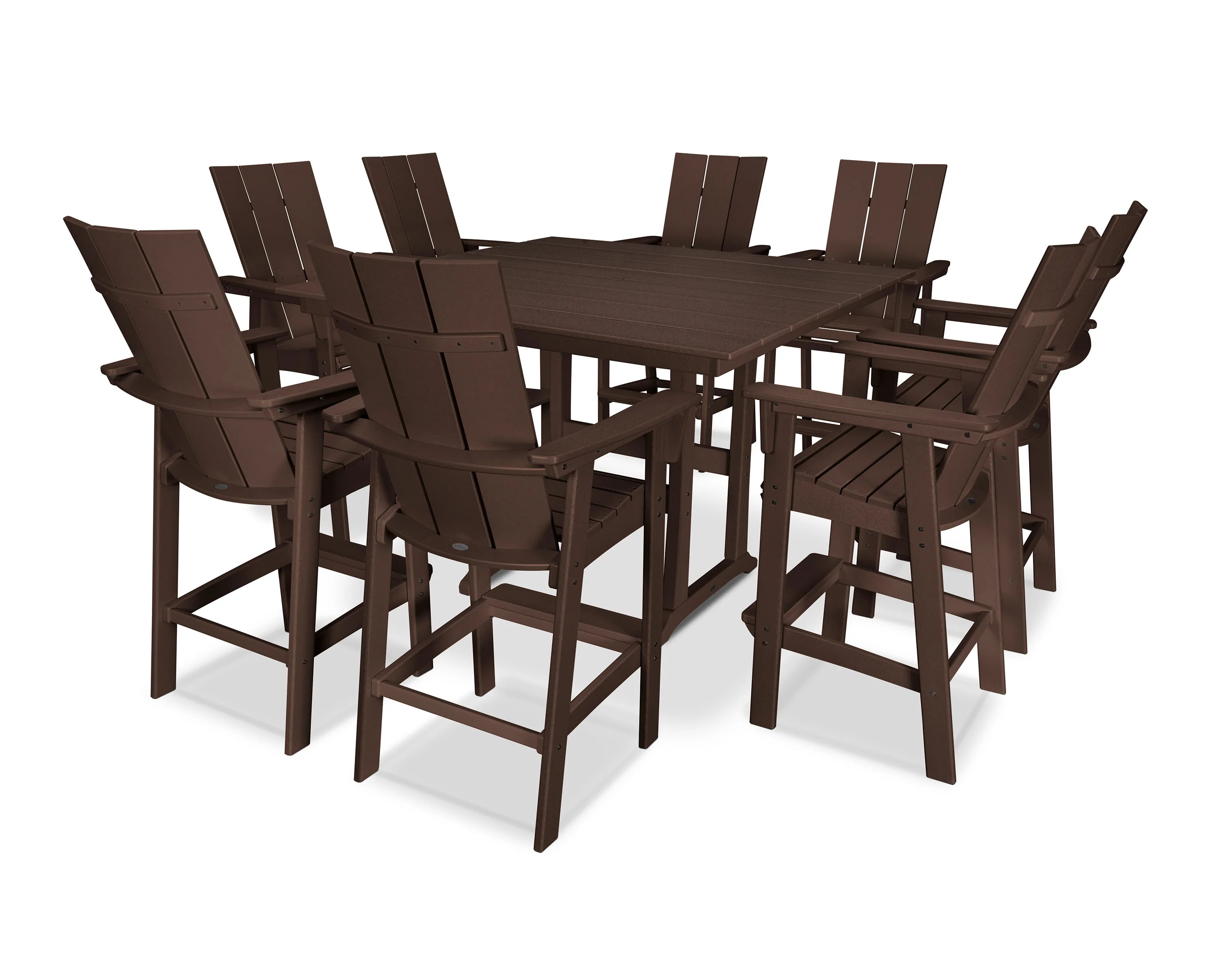 Modern Curveback Adirondack 9-Piece Farmhouse Trestle Bar Set - Image 17