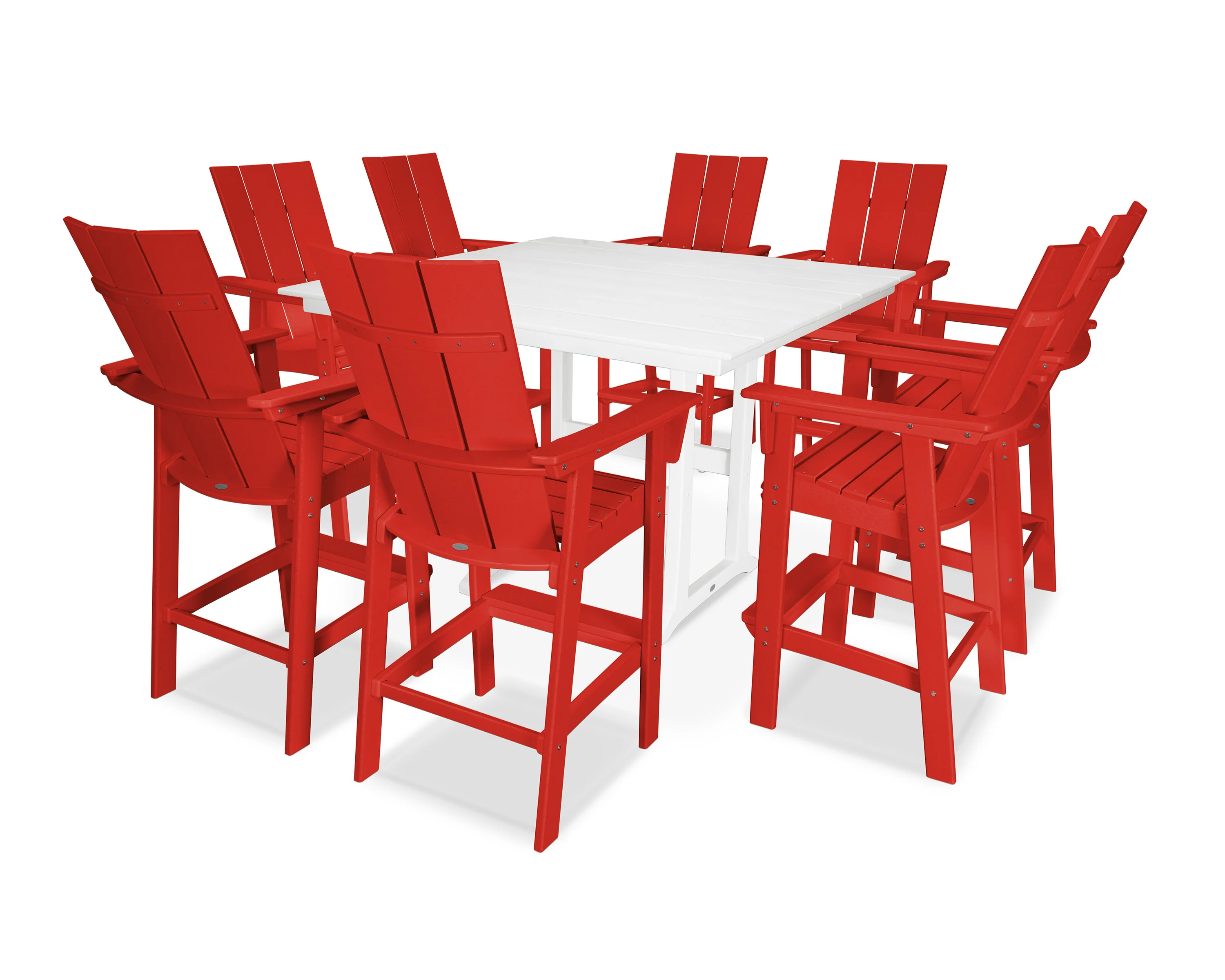 Modern Curveback Adirondack 9-Piece Farmhouse Trestle Bar Set - Image 18