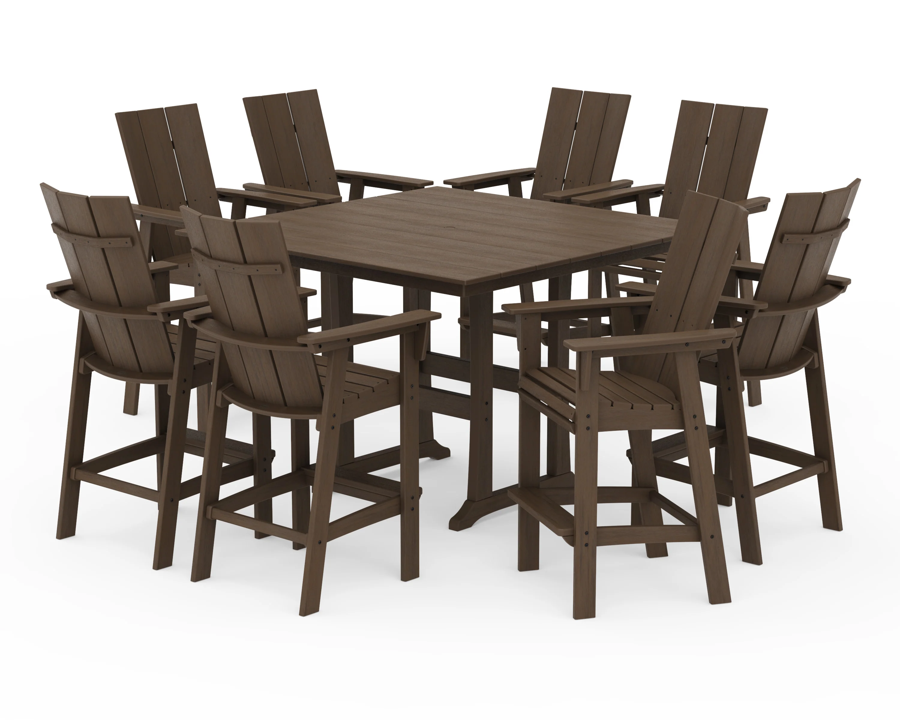 Modern Curveback Adirondack 9-Piece Farmhouse Trestle Bar Set - Image 21