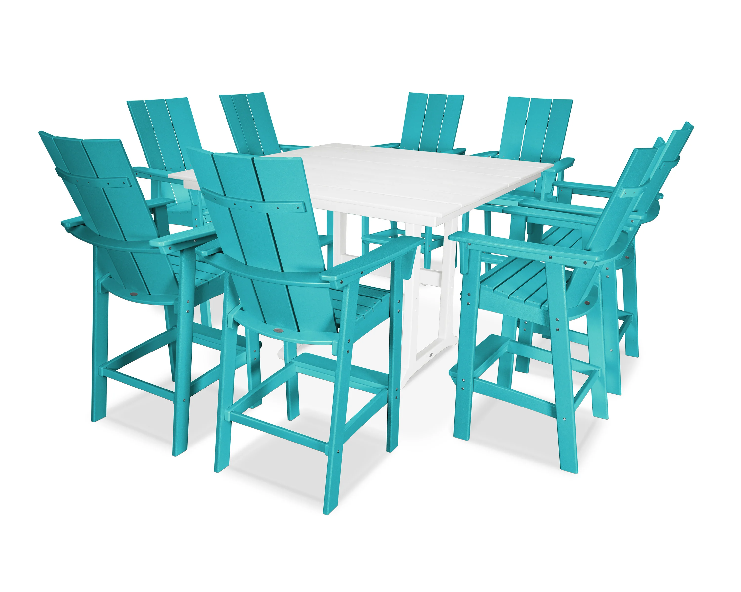 Modern Curveback Adirondack 9-Piece Farmhouse Trestle Bar Set - Image 4