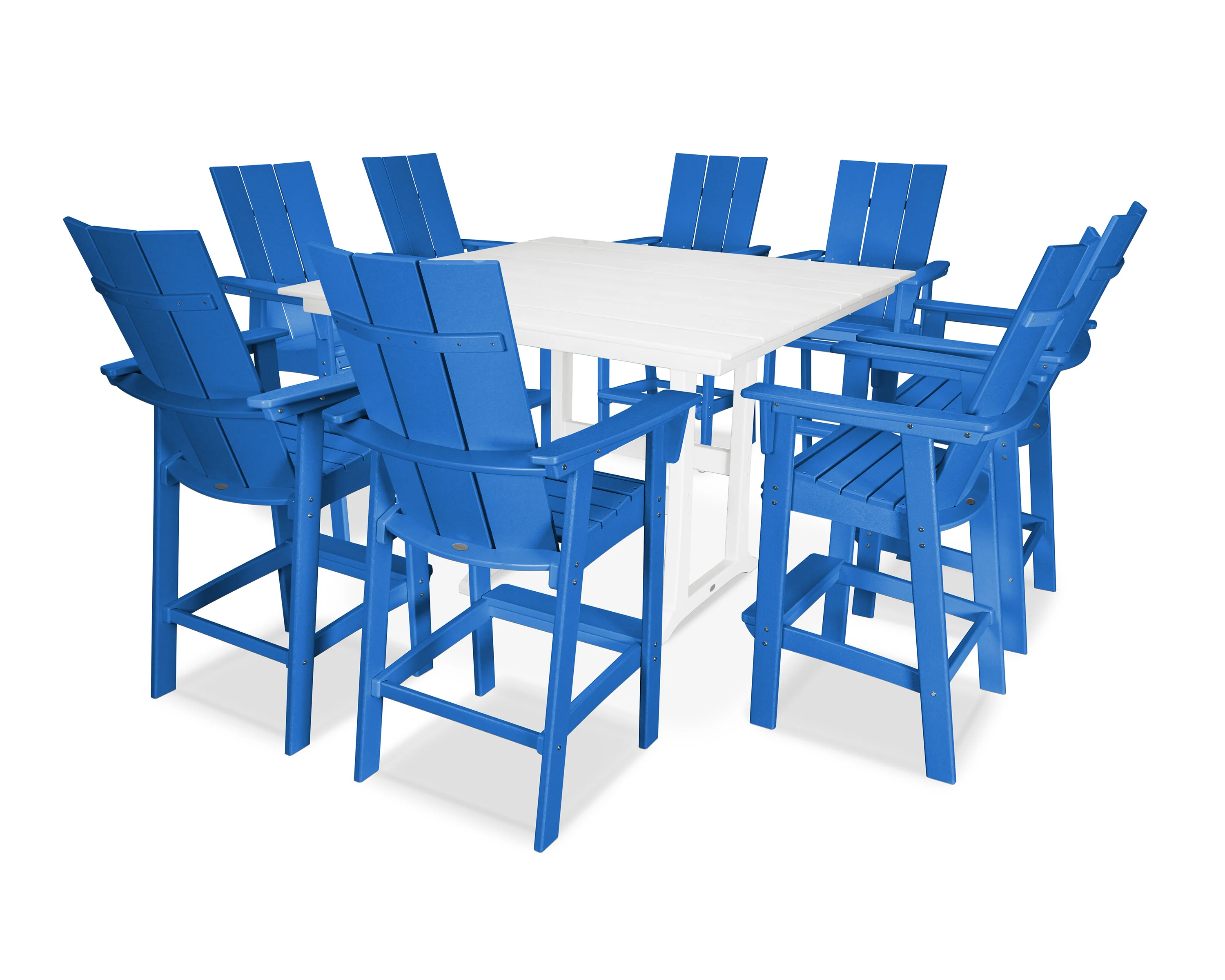 Modern Curveback Adirondack 9-Piece Farmhouse Trestle Bar Set - Image 7