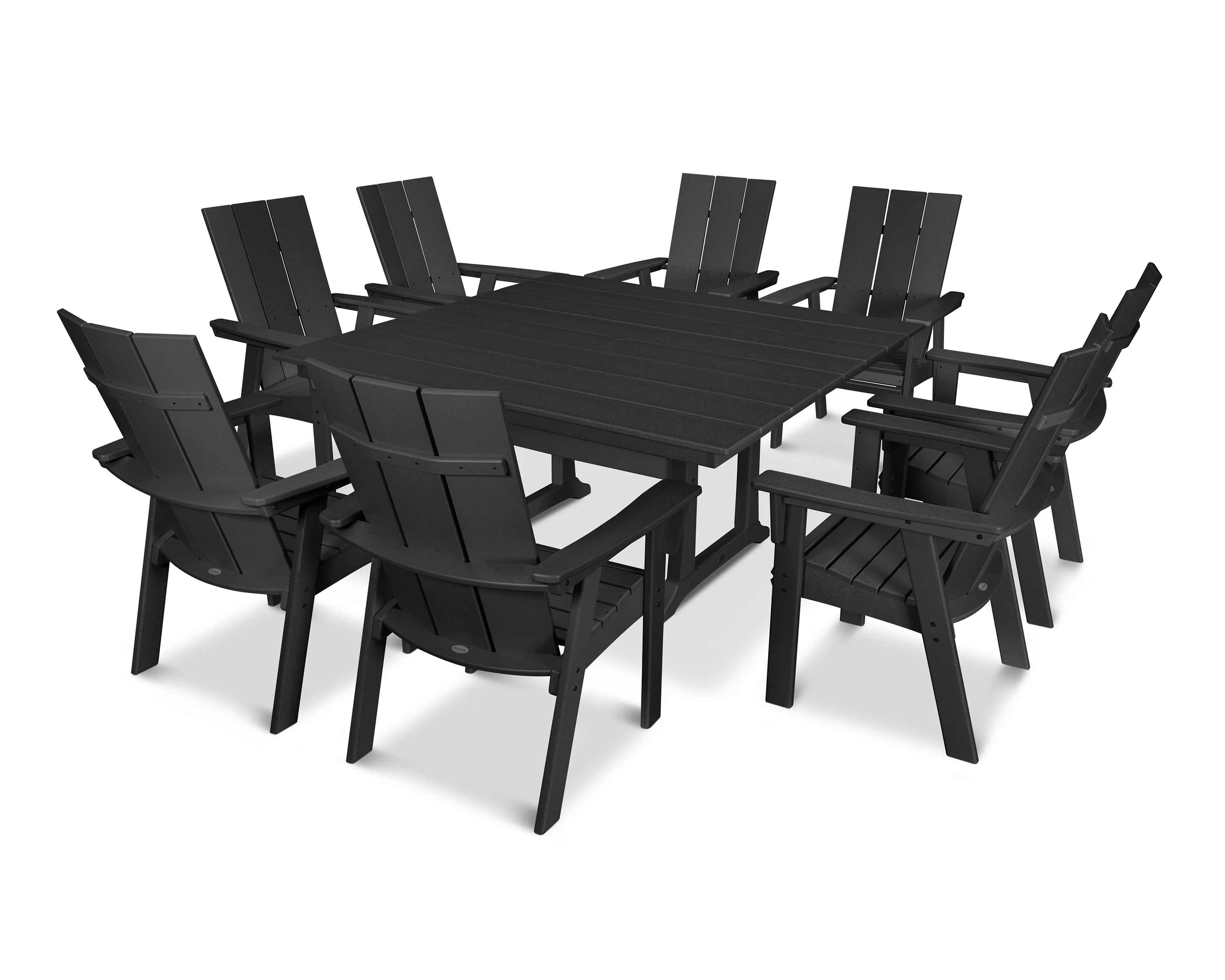 Modern Curveback Adirondack 9-Piece Farmhouse Trestle Dining Set - Image 10