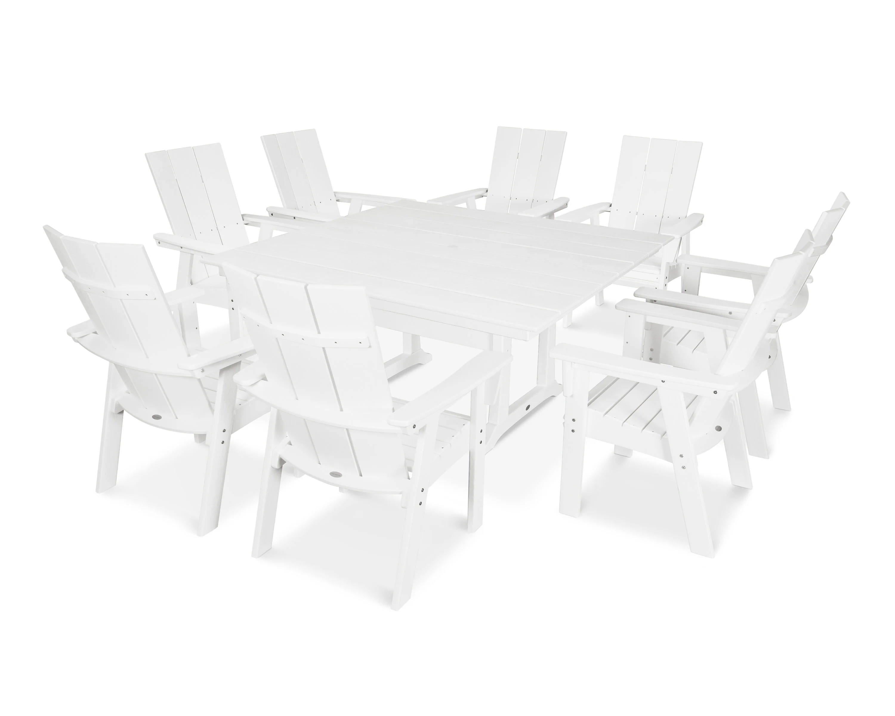 Modern Curveback Adirondack 9-Piece Farmhouse Trestle Dining Set - Image 11