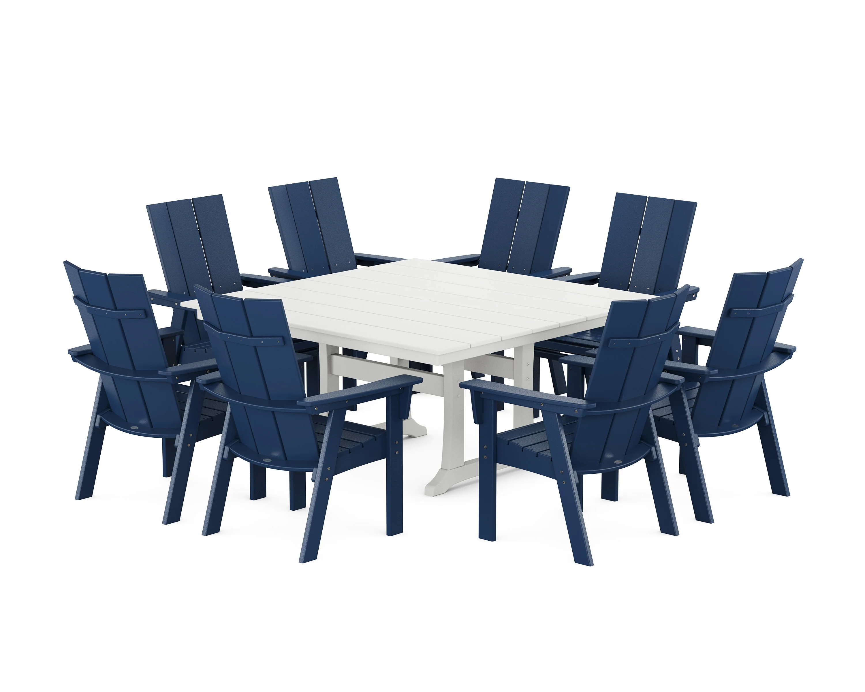 Modern Curveback Adirondack 9-Piece Farmhouse Trestle Dining Set - Image 12