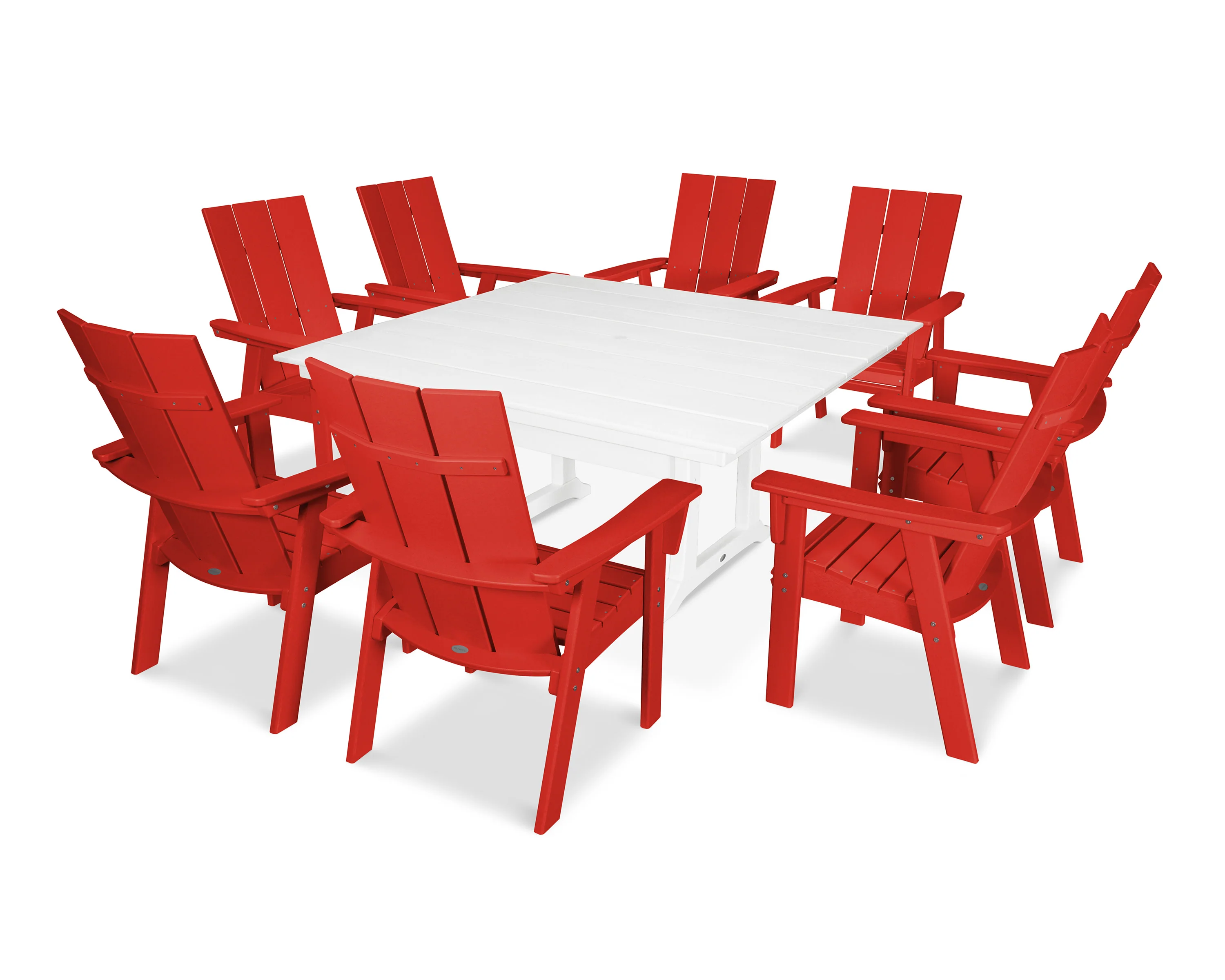 Modern Curveback Adirondack 9-Piece Farmhouse Trestle Dining Set - Image 13