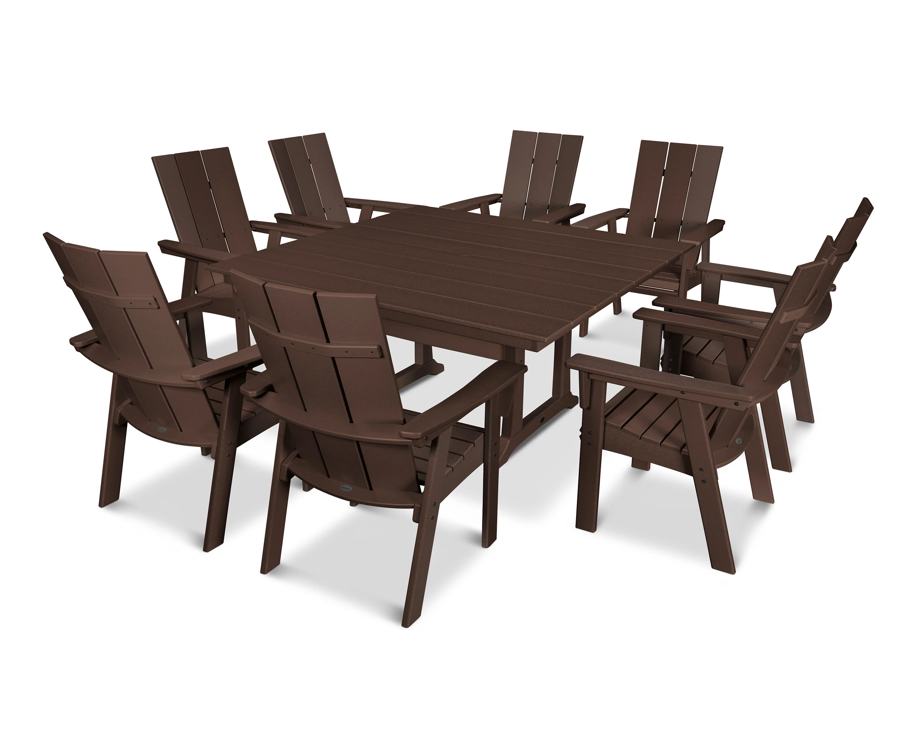Modern Curveback Adirondack 9-Piece Farmhouse Trestle Dining Set - Image 14