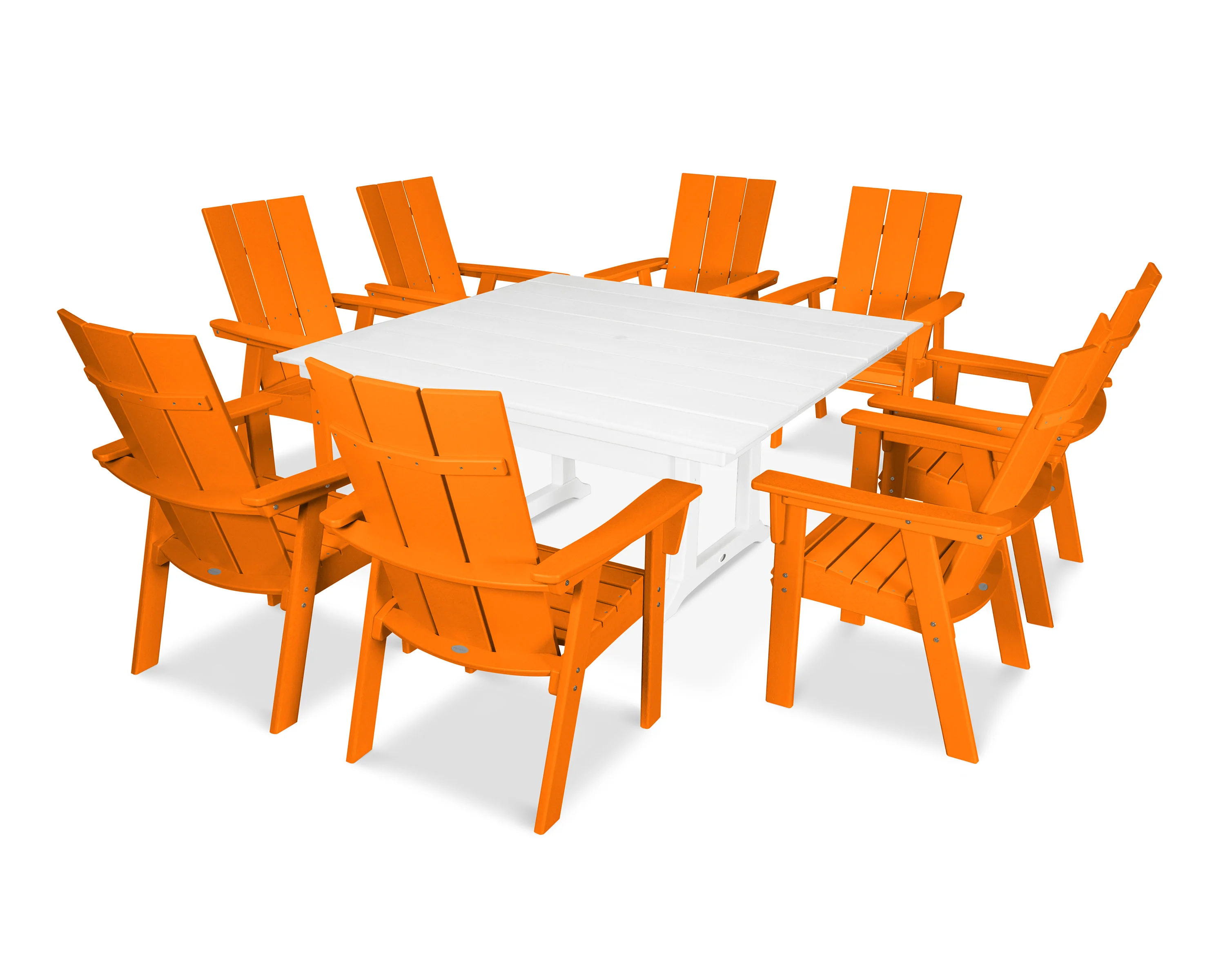 Modern Curveback Adirondack 9-Piece Farmhouse Trestle Dining Set - Image 15