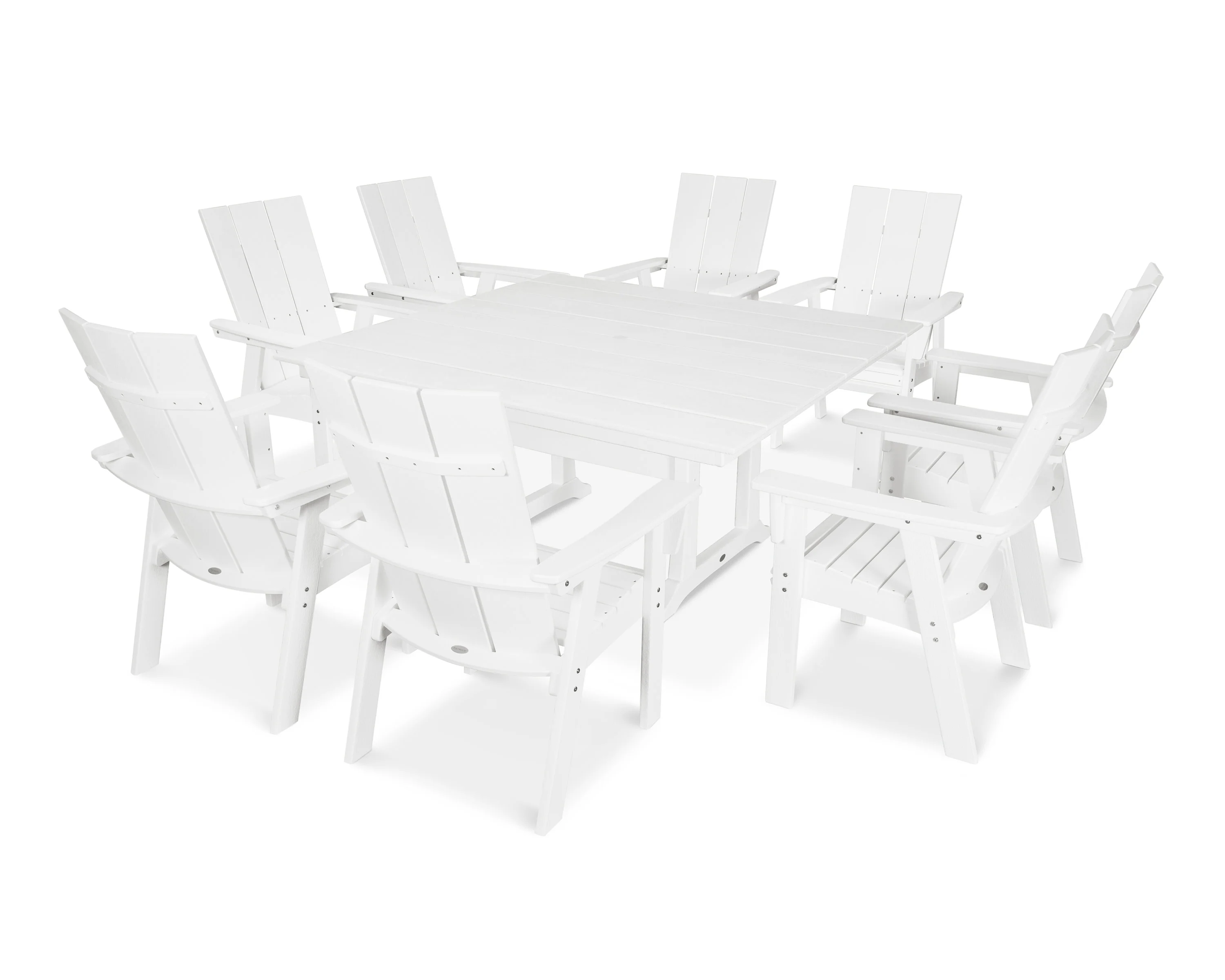 Modern Curveback Adirondack 9-Piece Farmhouse Trestle Dining Set - Image 16
