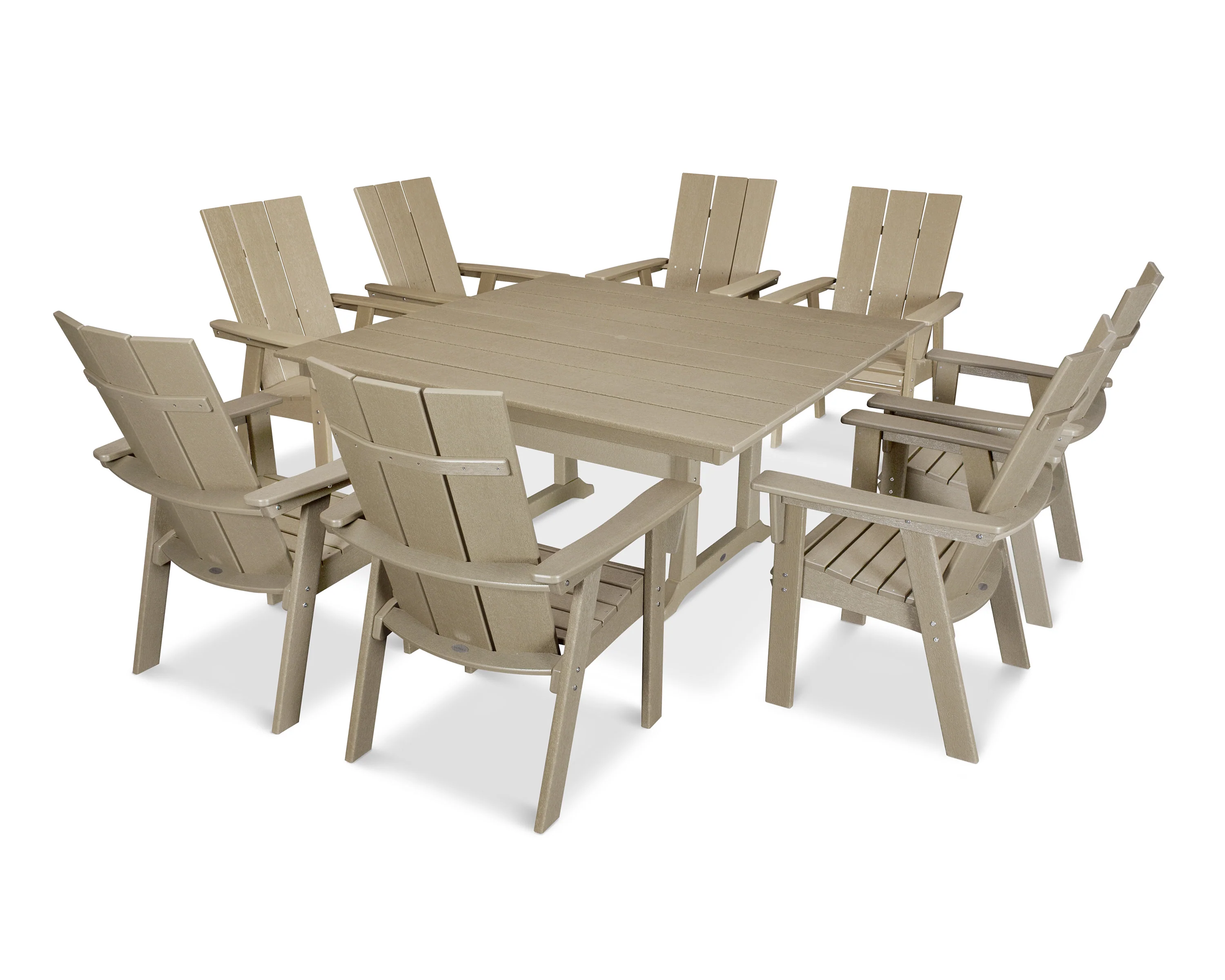 Modern Curveback Adirondack 9-Piece Farmhouse Trestle Dining Set - Image 17