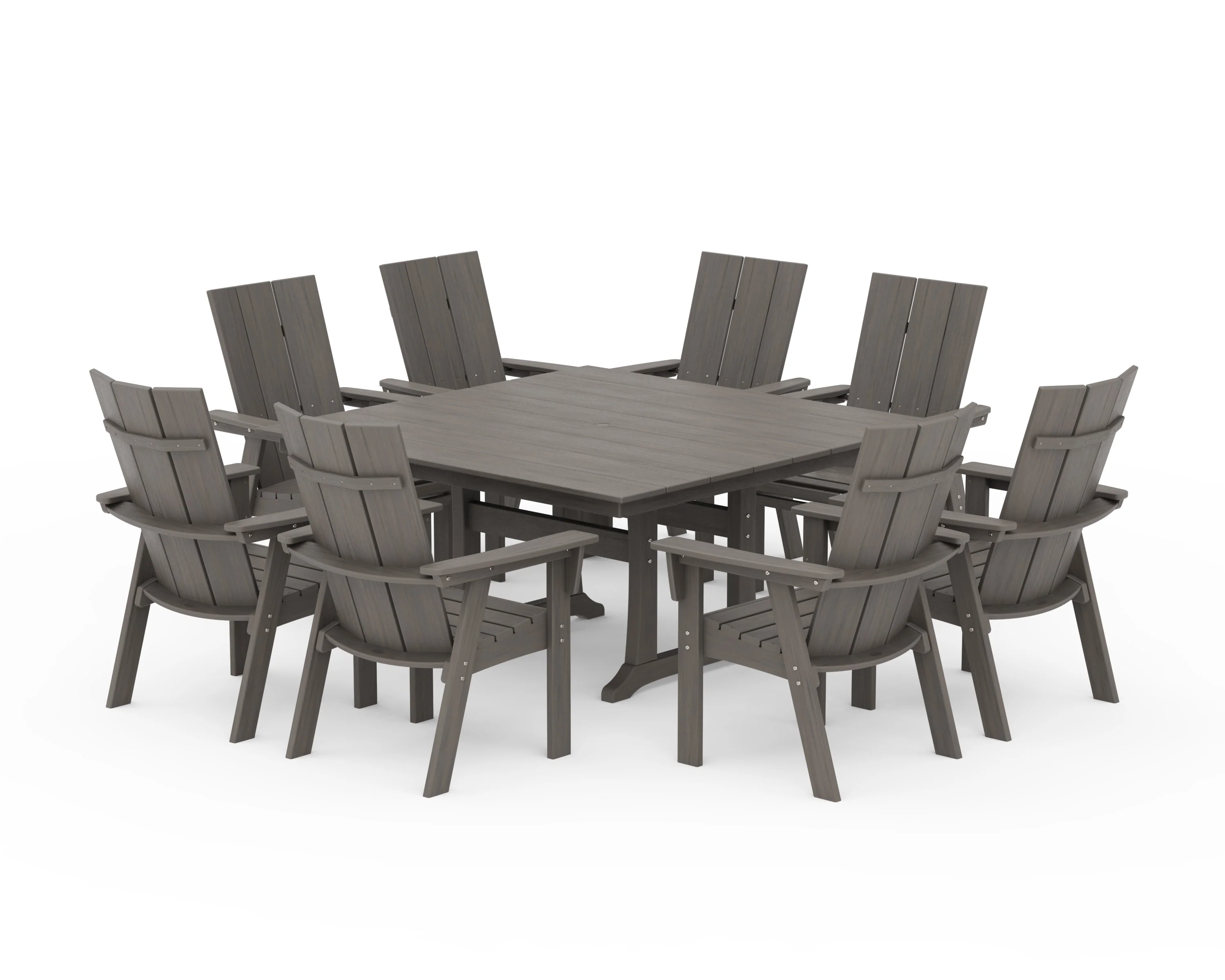 Modern Curveback Adirondack 9-Piece Farmhouse Trestle Dining Set - Image 20