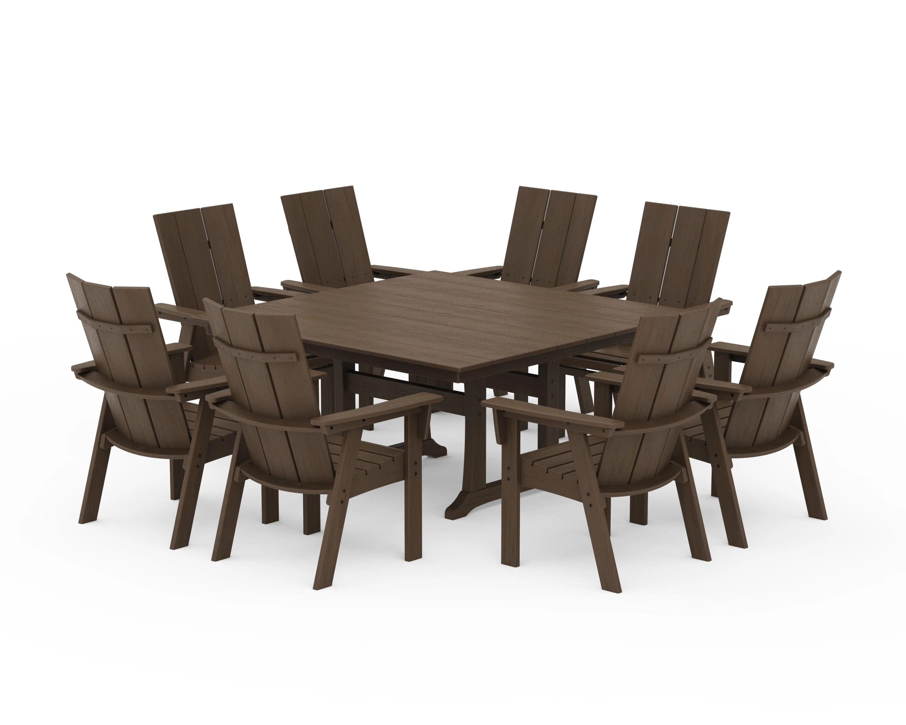 Modern Curveback Adirondack 9-Piece Farmhouse Trestle Dining Set - Image 21