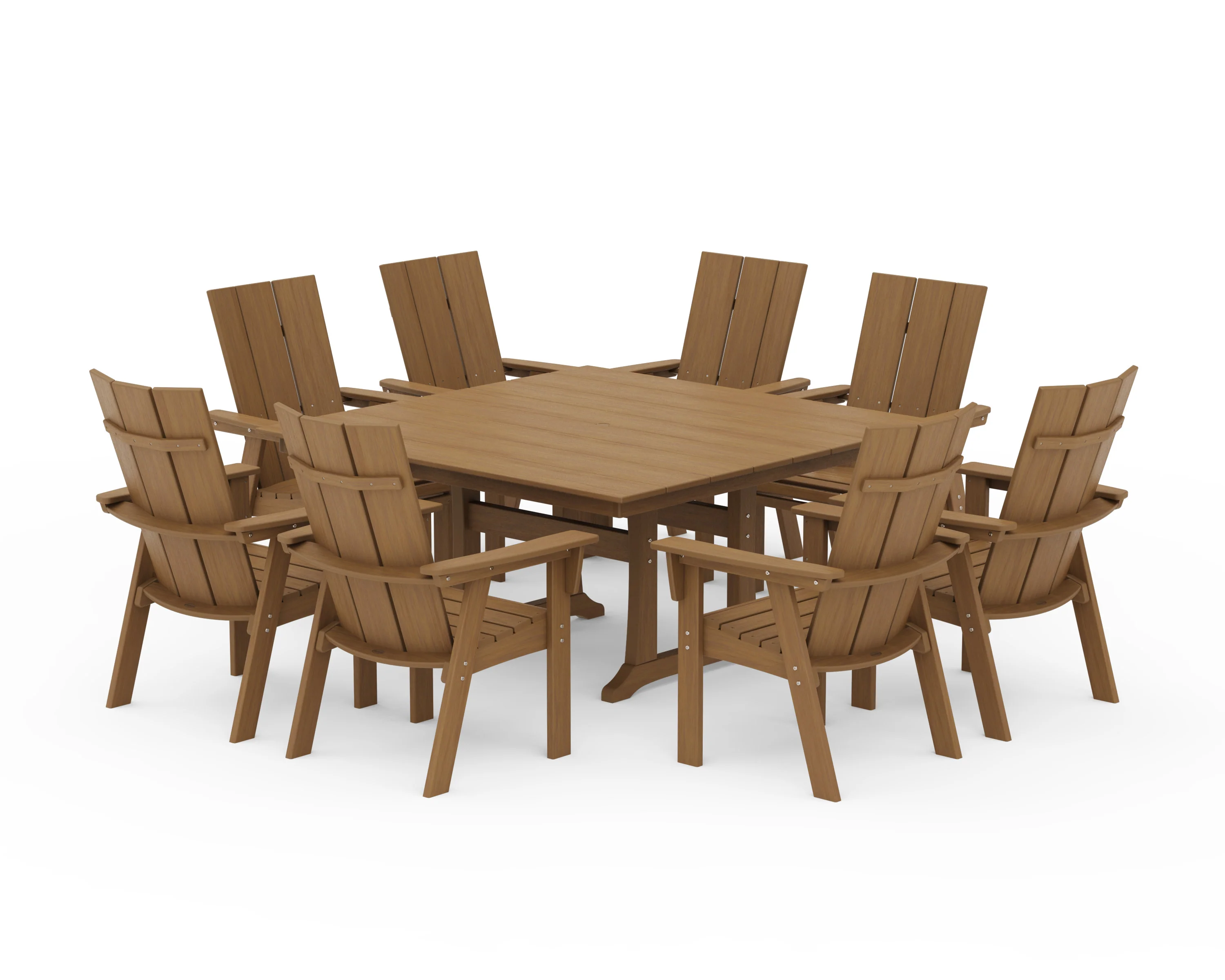 Modern Curveback Adirondack 9-Piece Farmhouse Trestle Dining Set - Image 22
