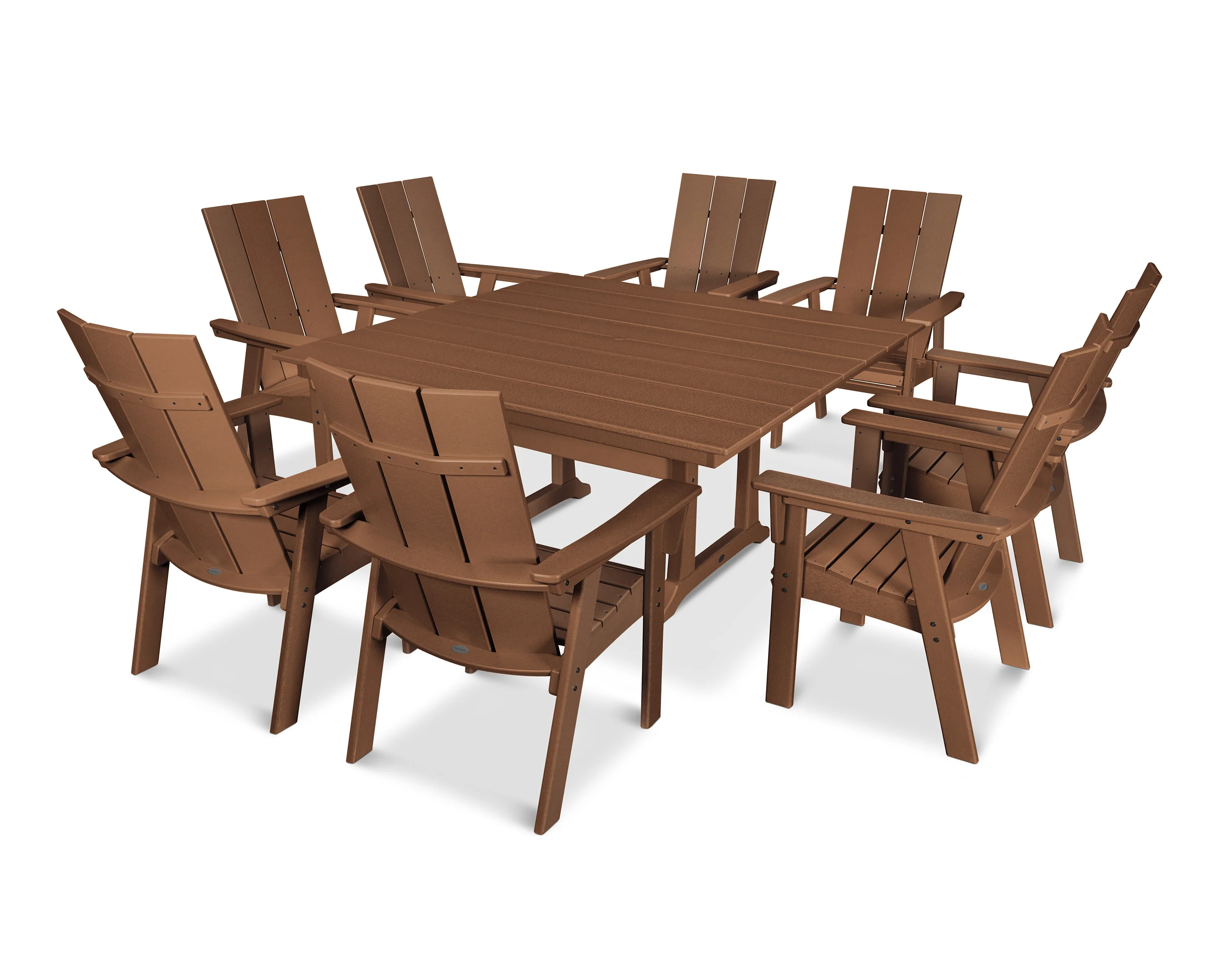 Modern Curveback Adirondack 9-Piece Farmhouse Trestle Dining Set - Image 4