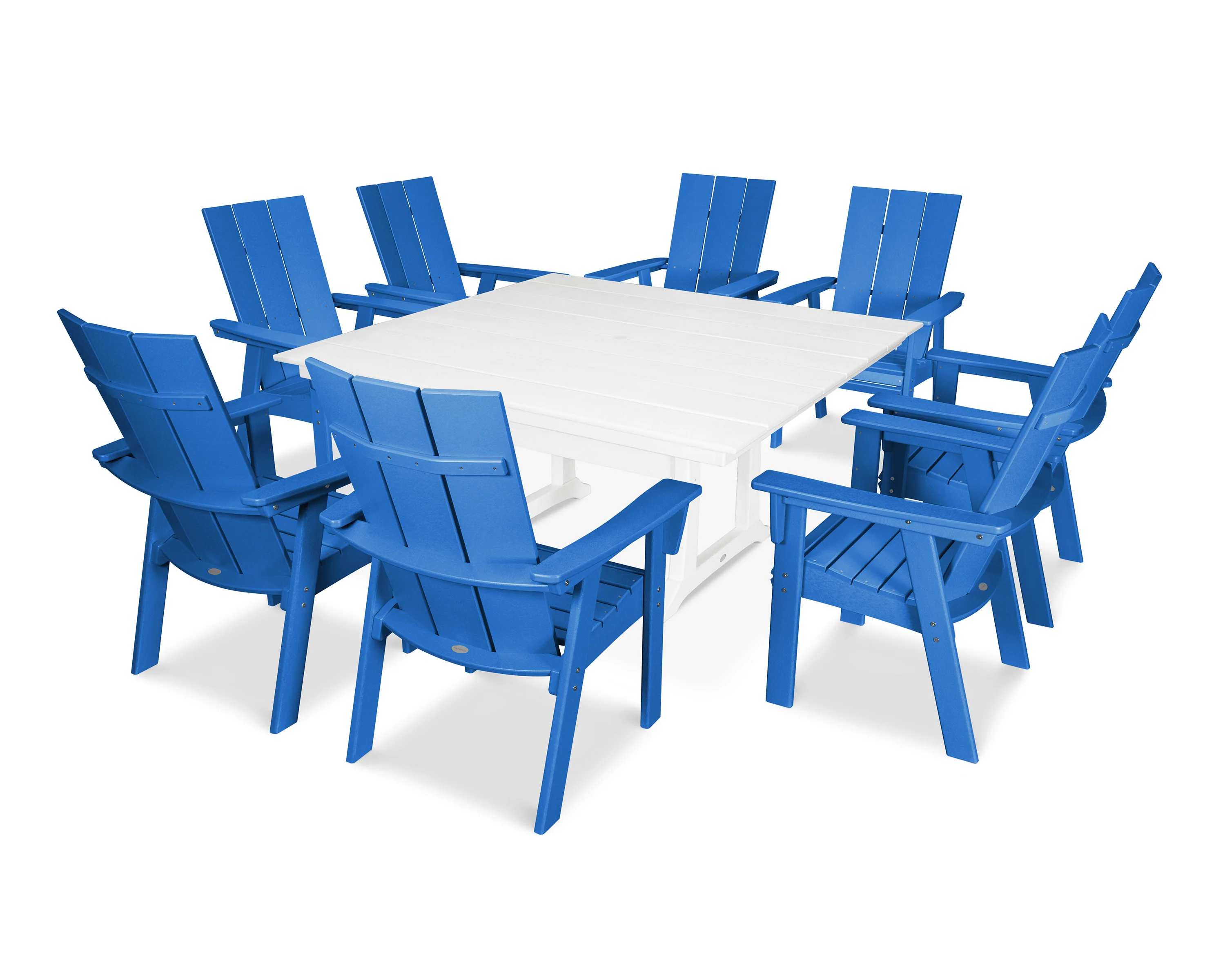 Modern Curveback Adirondack 9-Piece Farmhouse Trestle Dining Set - Image 6
