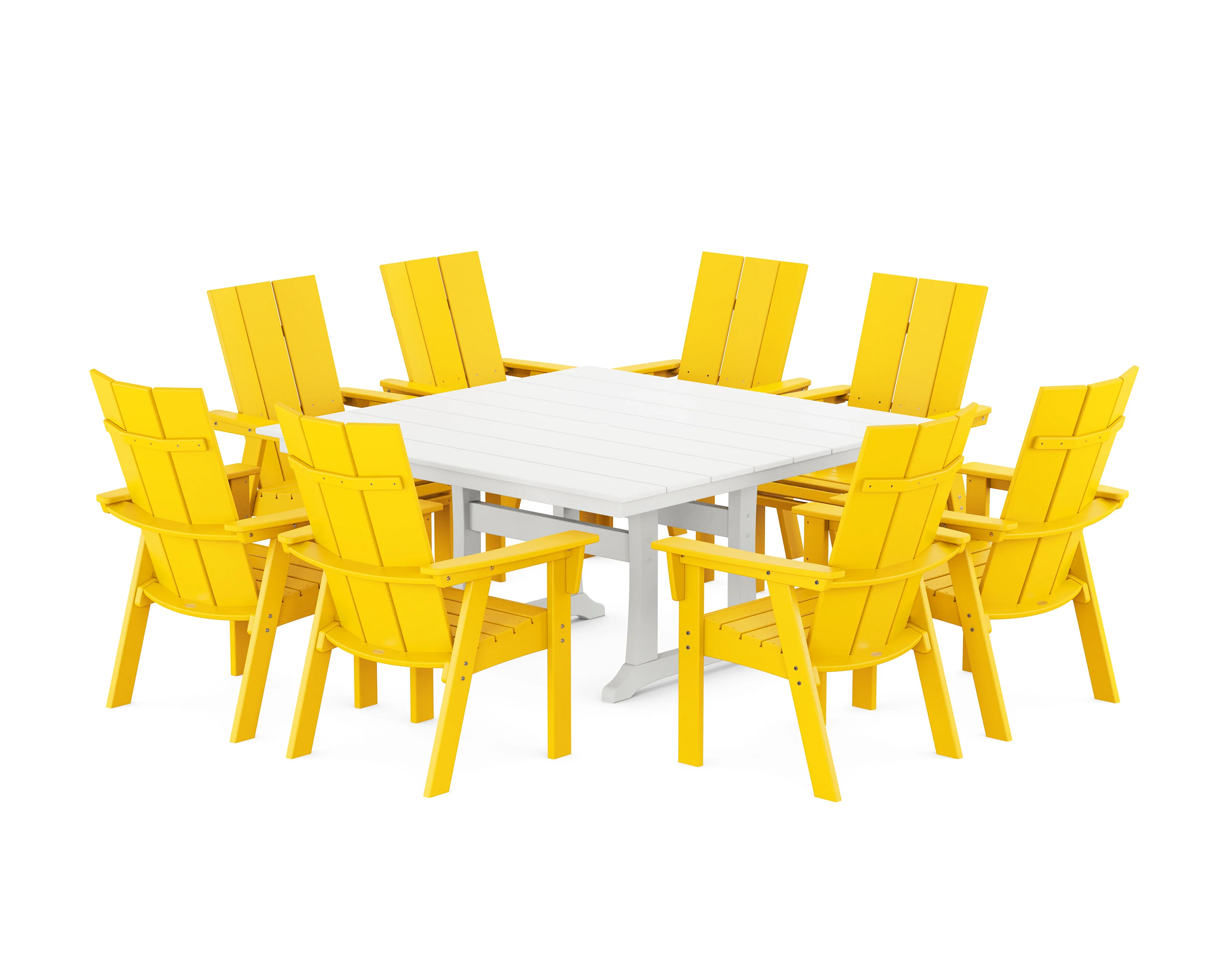 Modern Curveback Adirondack 9-Piece Farmhouse Trestle Dining Set - Image 7
