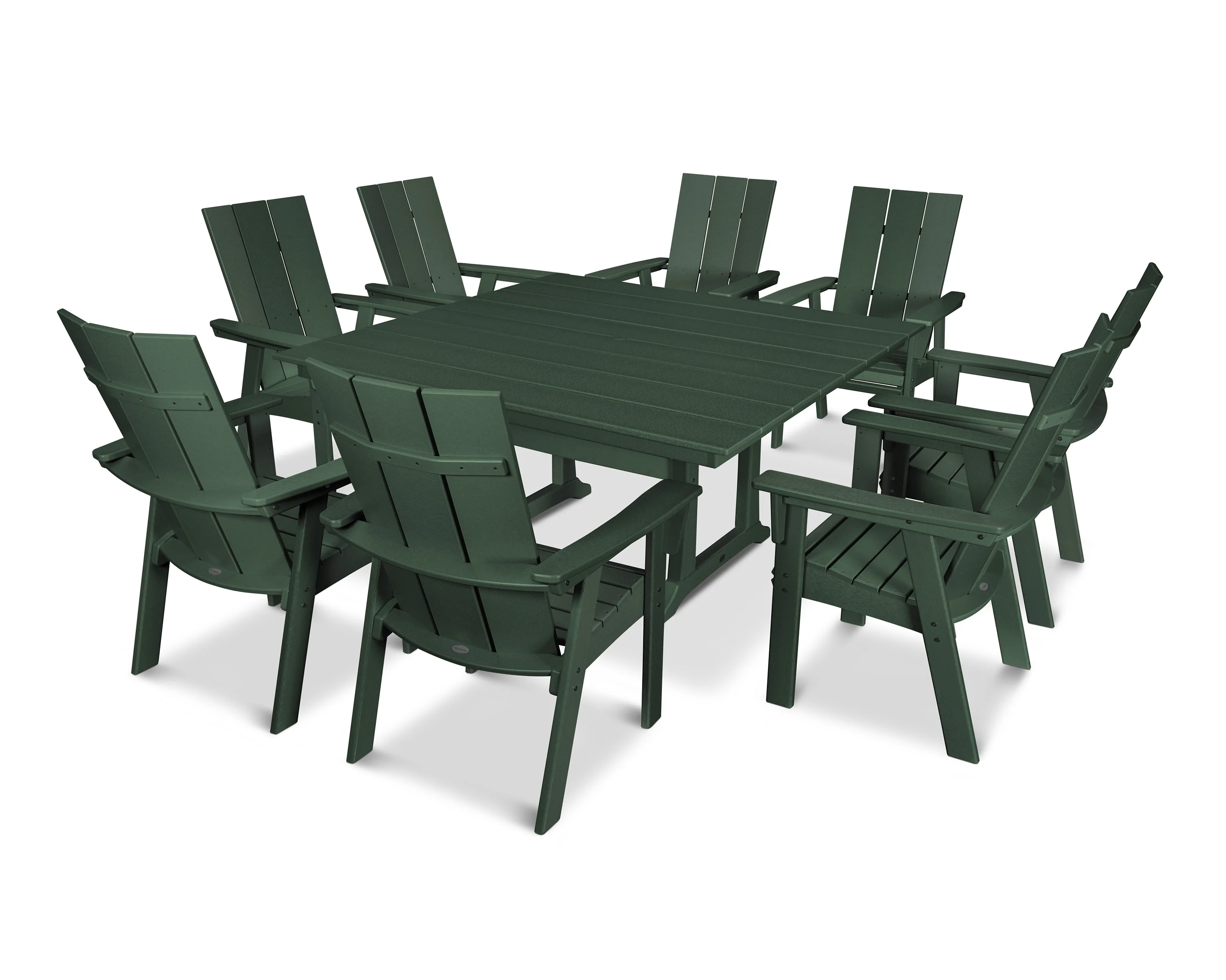 Modern Curveback Adirondack 9-Piece Farmhouse Trestle Dining Set - Image 8