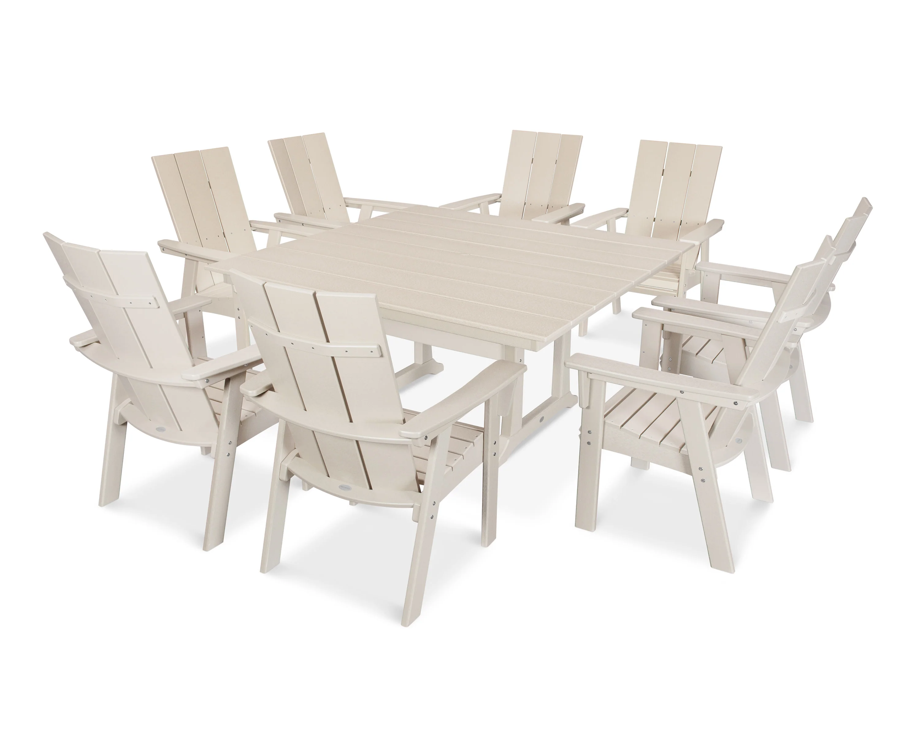 Modern Curveback Adirondack 9-Piece Farmhouse Trestle Dining Set - Image 9