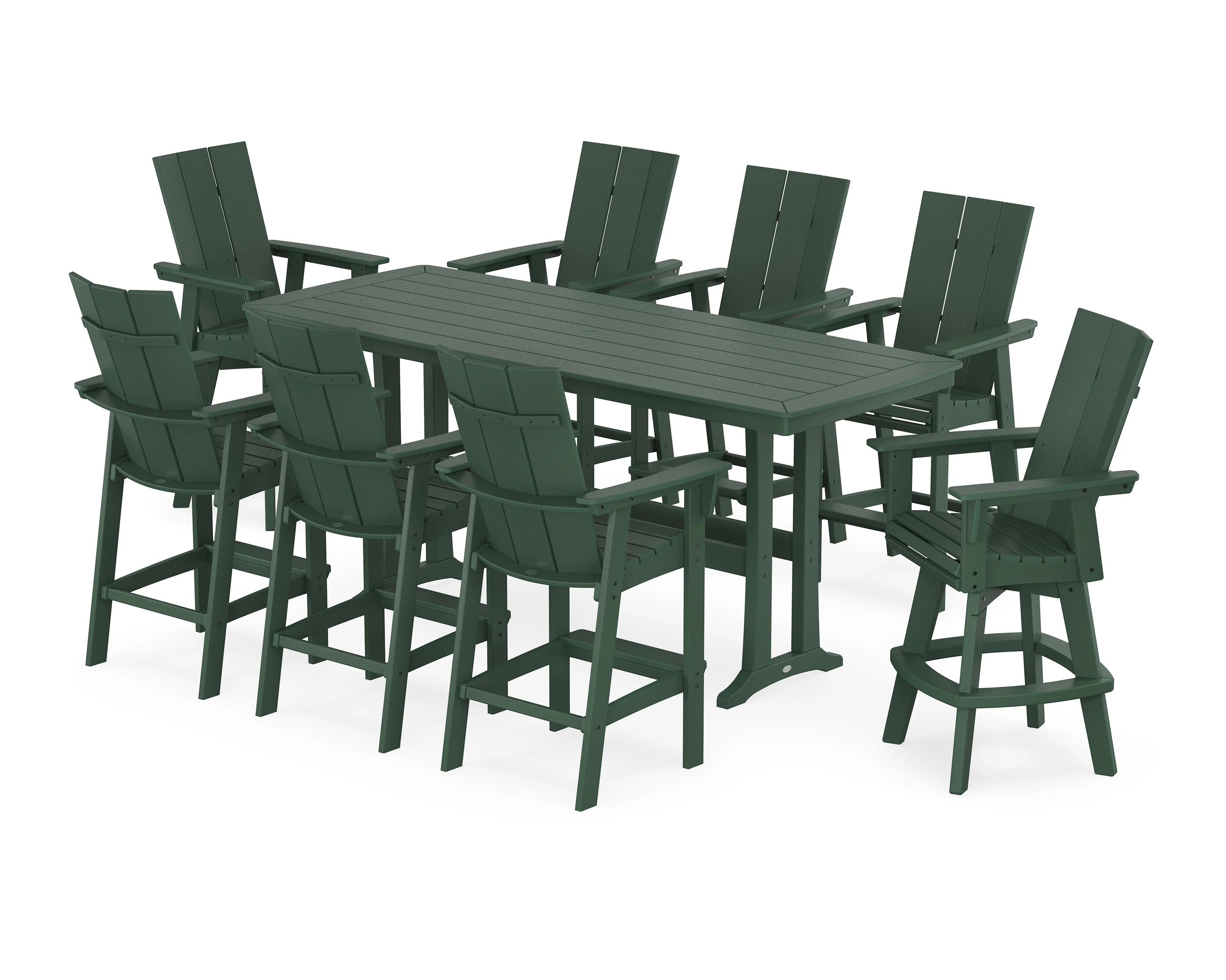 Modern Curveback Adirondack Swivel 9-Piece Bar Set with Trestle Legs - Image 11