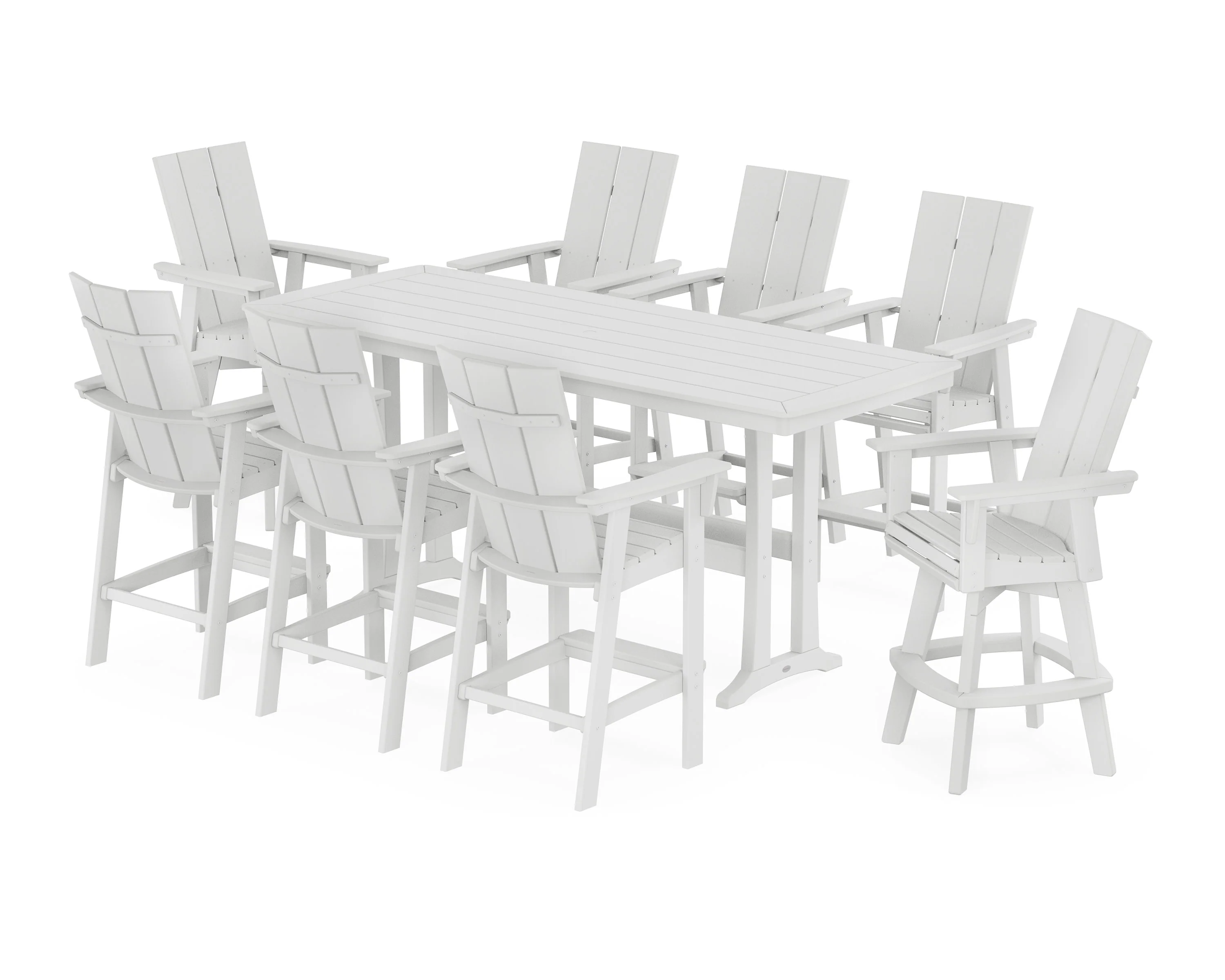 Modern Curveback Adirondack Swivel 9-Piece Bar Set with Trestle Legs - Image 12