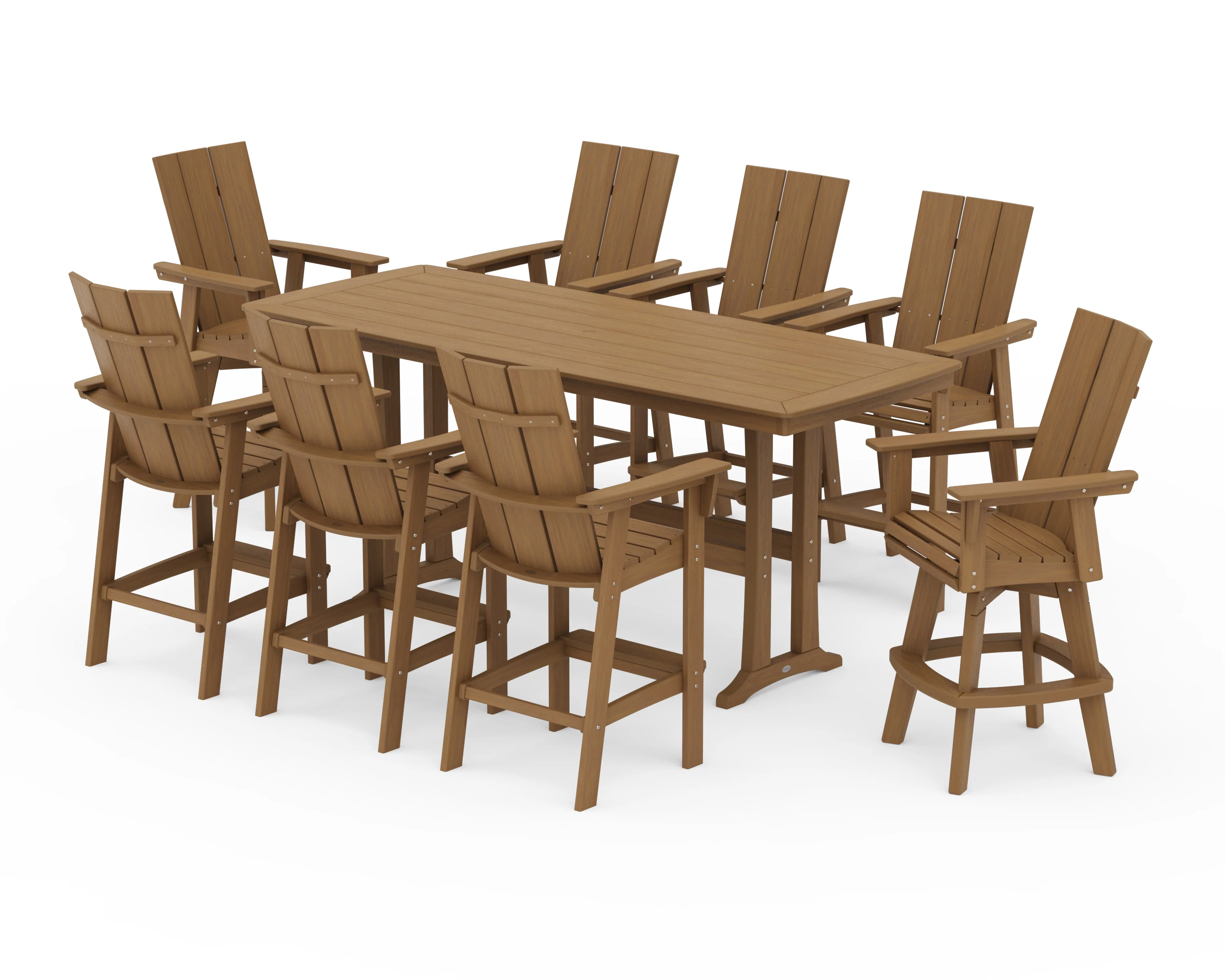 Modern Curveback Adirondack Swivel 9-Piece Bar Set with Trestle Legs - Image 15