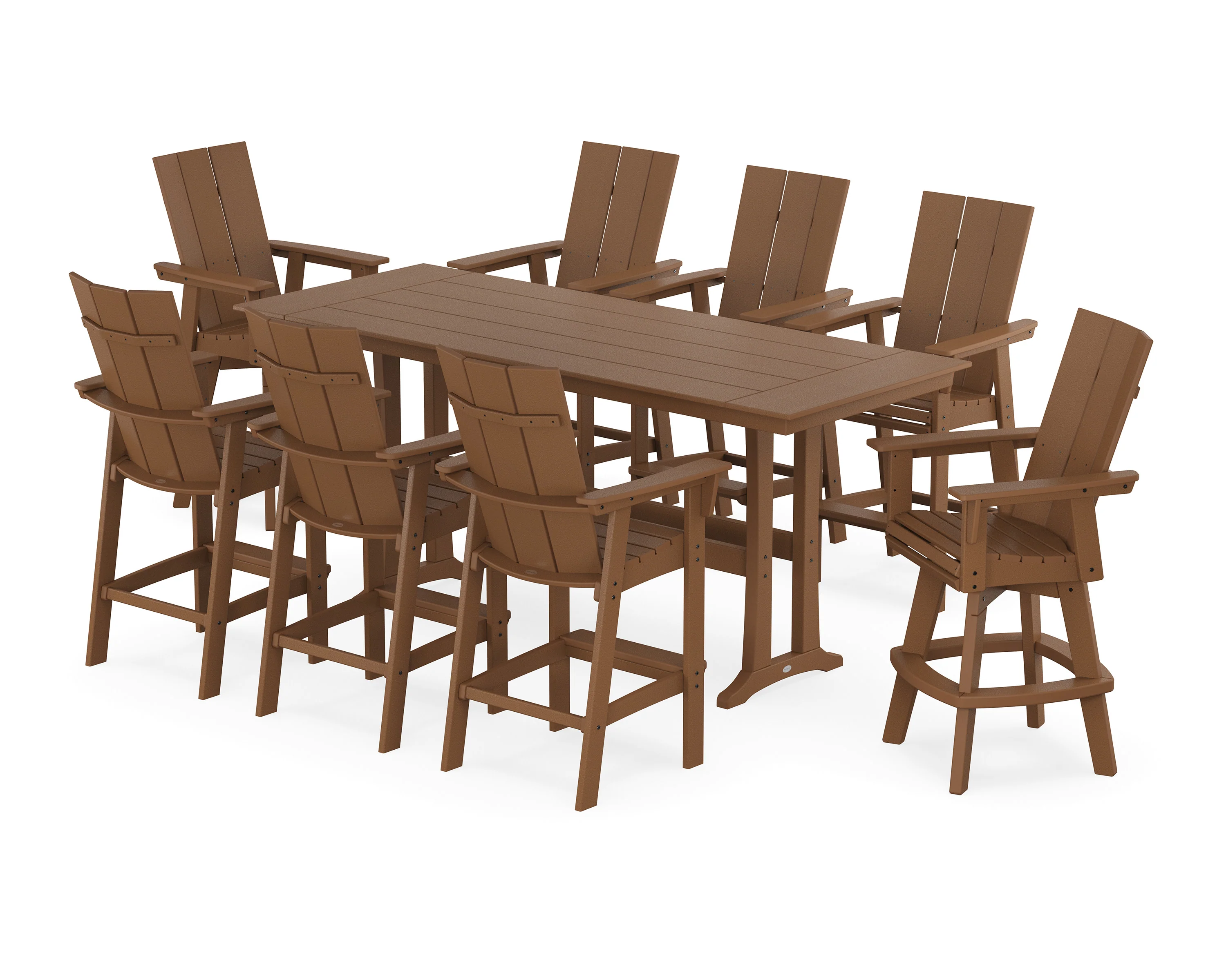 Modern Curveback Adirondack Swivel 9-Piece Farmhouse Bar Set with Trestle Legs - Image 10