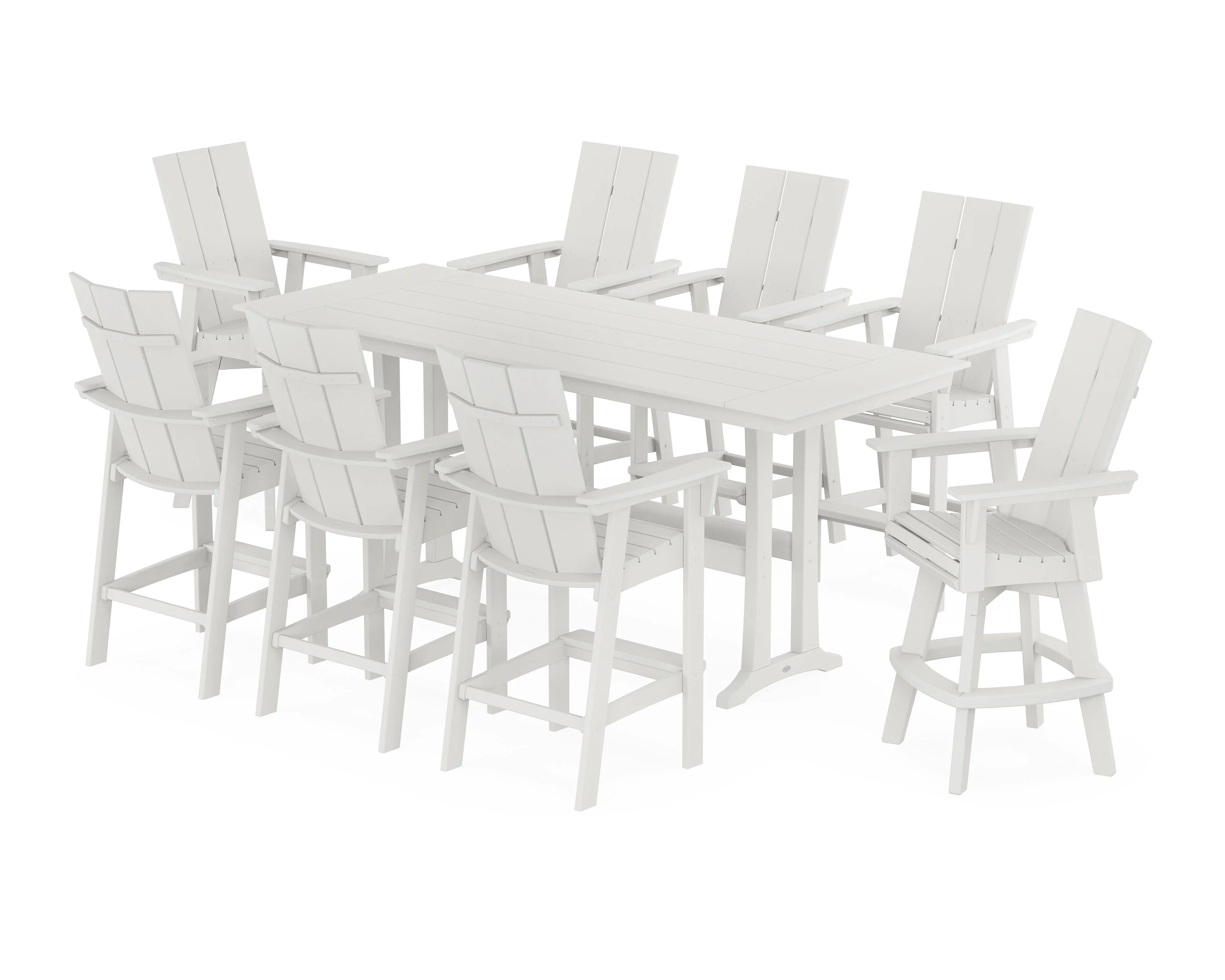 Modern Curveback Adirondack Swivel 9-Piece Farmhouse Bar Set with Trestle Legs - Image 11