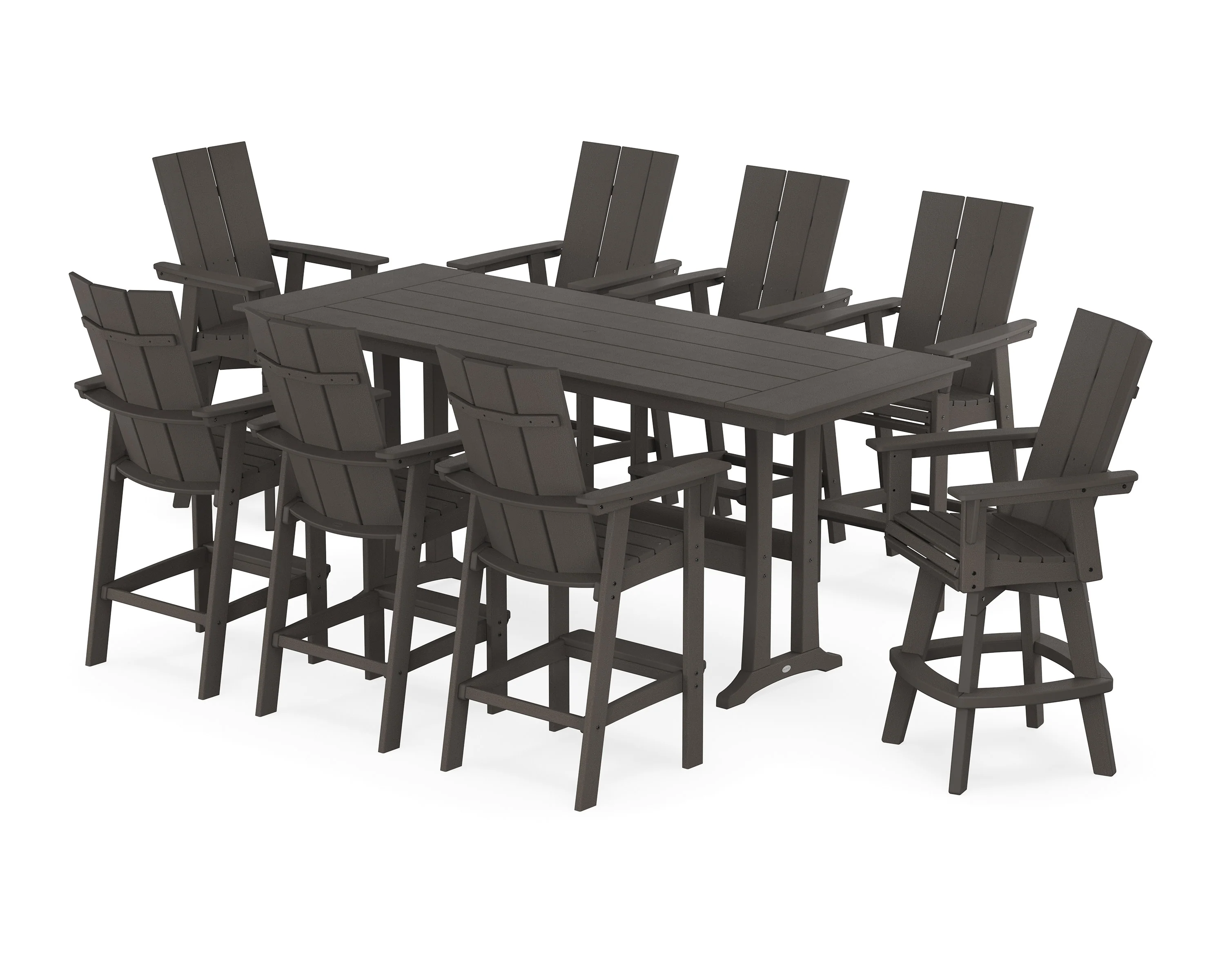 Modern Curveback Adirondack Swivel 9-Piece Farmhouse Bar Set with Trestle Legs - Image 12
