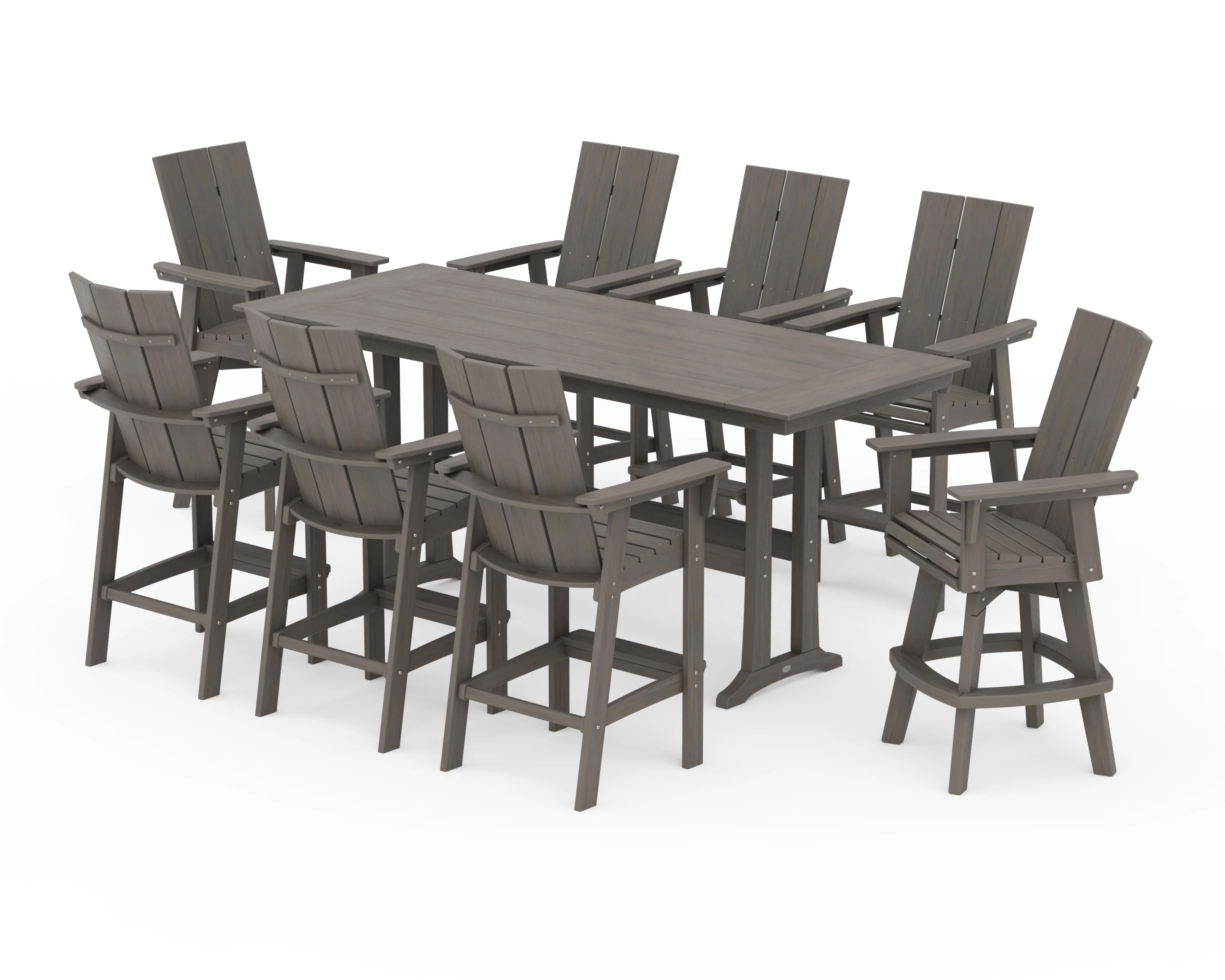 Modern Curveback Adirondack Swivel 9-Piece Farmhouse Bar Set with Trestle Legs - Image 13