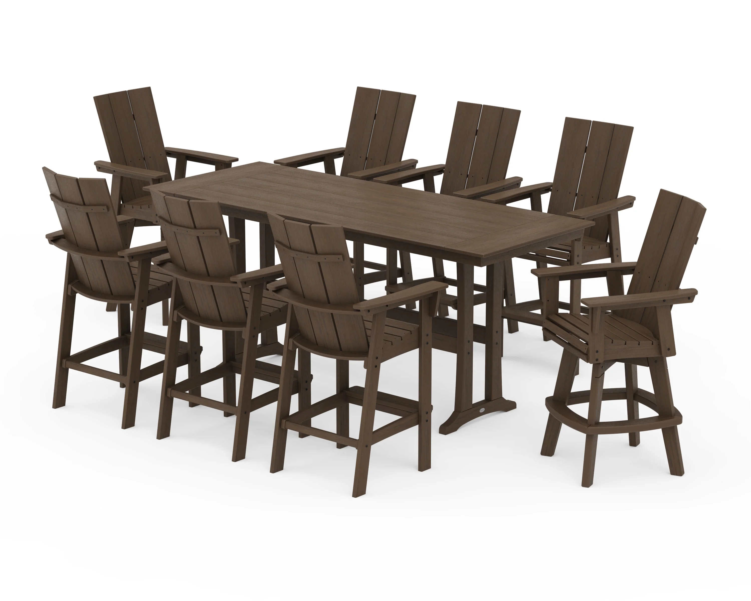Modern Curveback Adirondack Swivel 9-Piece Farmhouse Bar Set with Trestle Legs - Image 14
