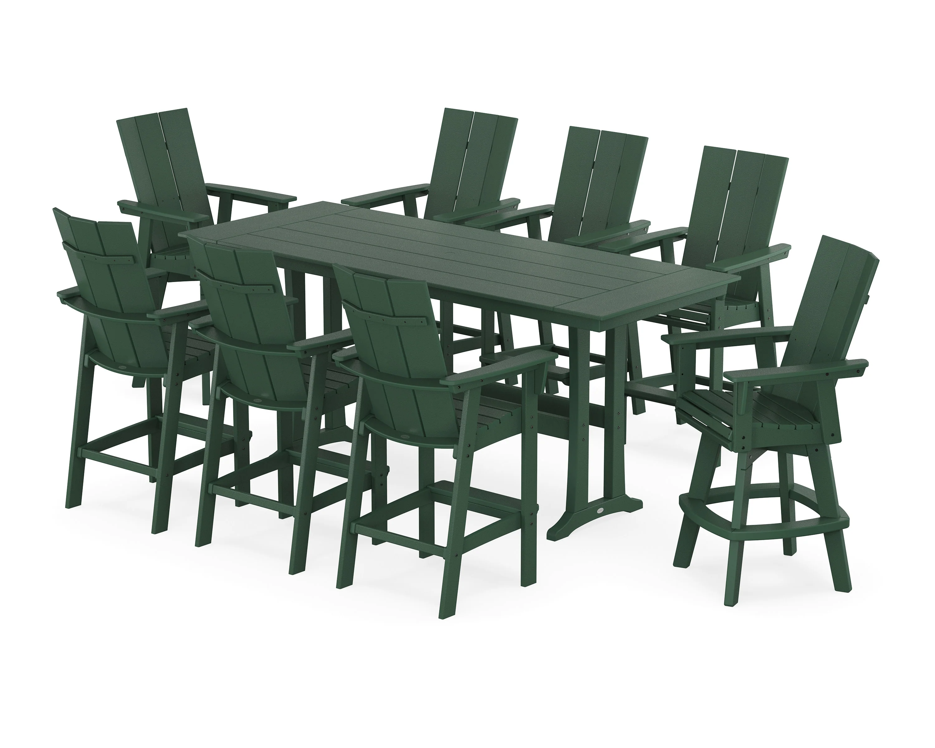 Modern Curveback Adirondack Swivel 9-Piece Farmhouse Bar Set with Trestle Legs - Image 4