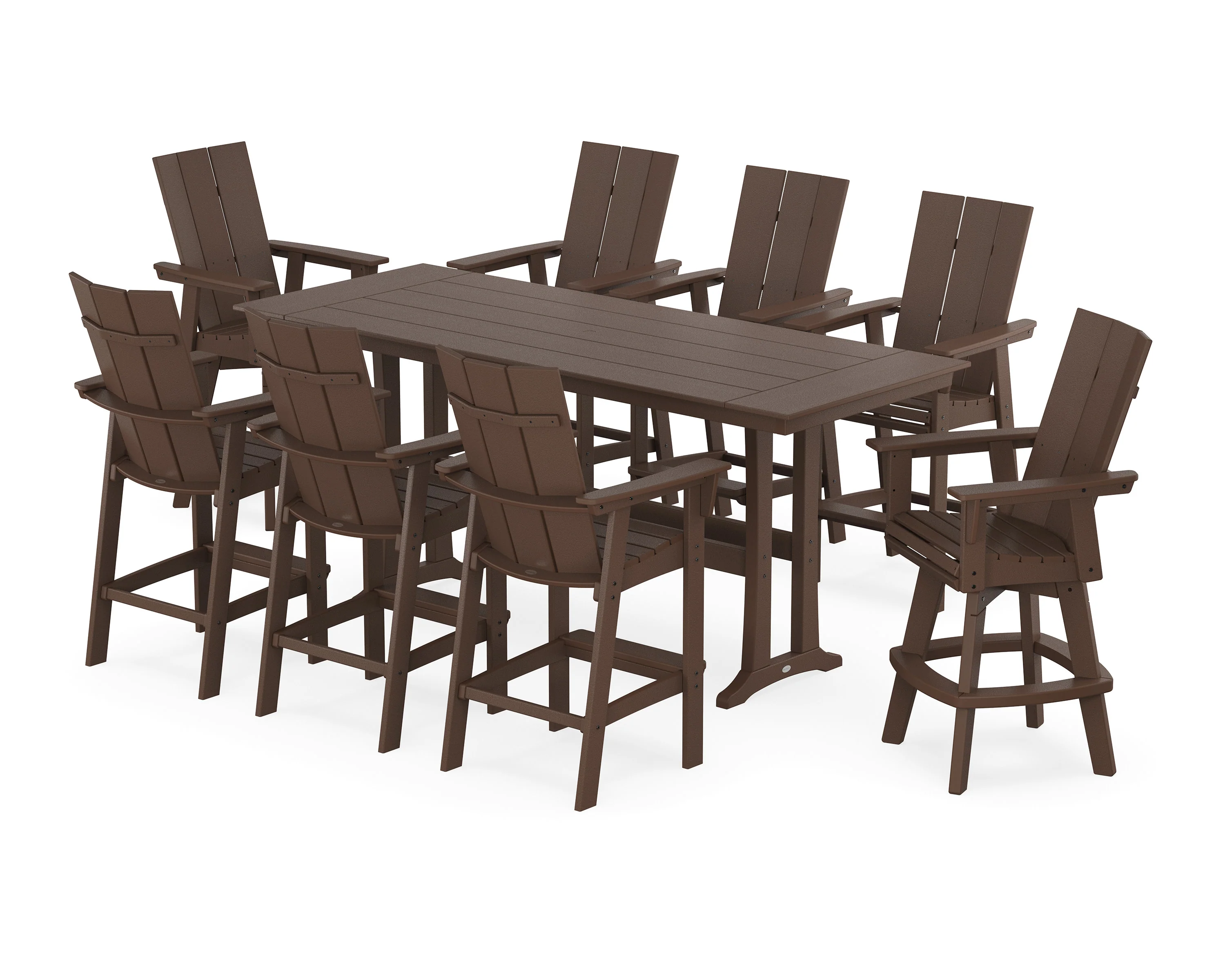 Modern Curveback Adirondack Swivel 9-Piece Farmhouse Bar Set with Trestle Legs - Image 5