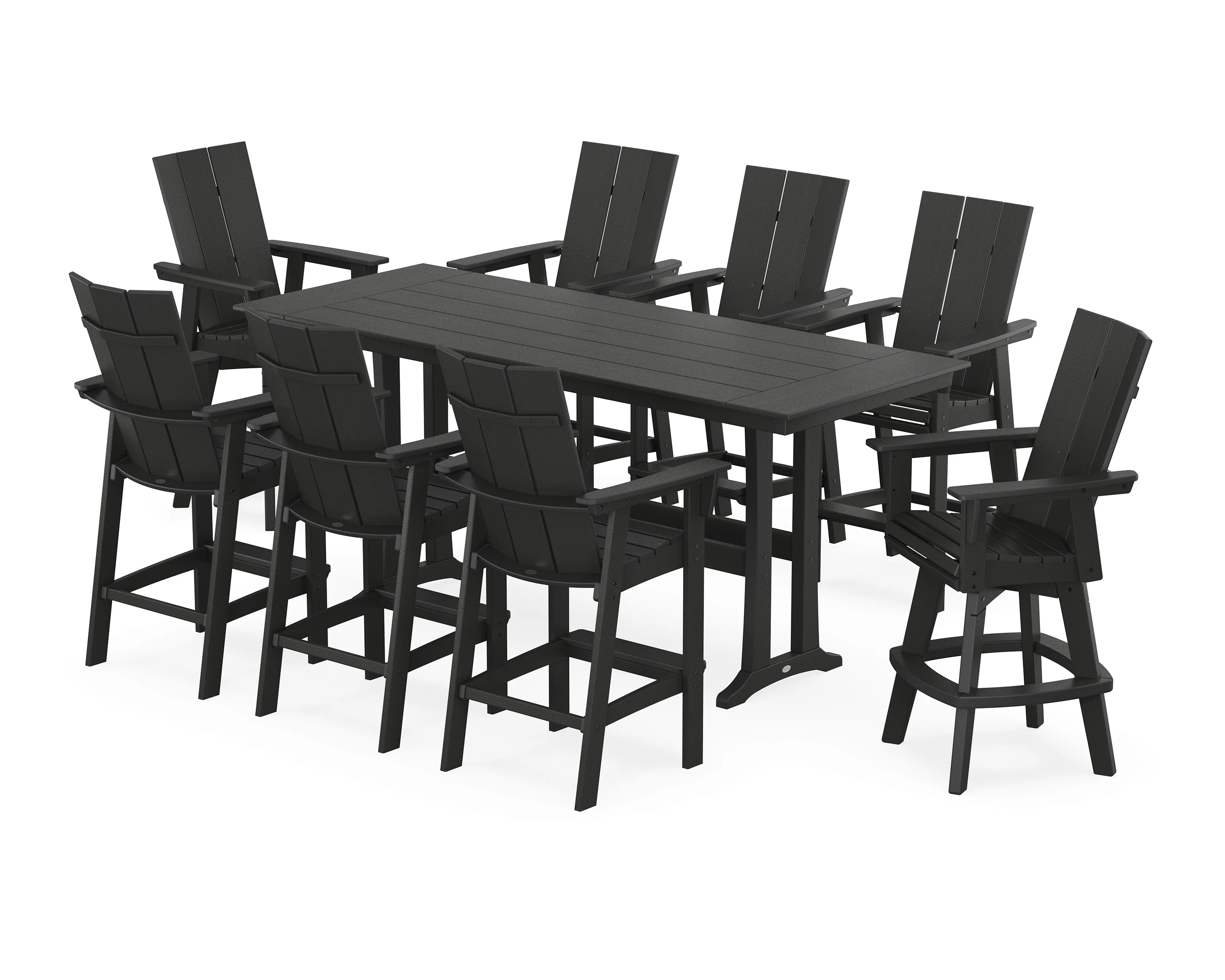 Modern Curveback Adirondack Swivel 9-Piece Farmhouse Bar Set with Trestle Legs - Image 7