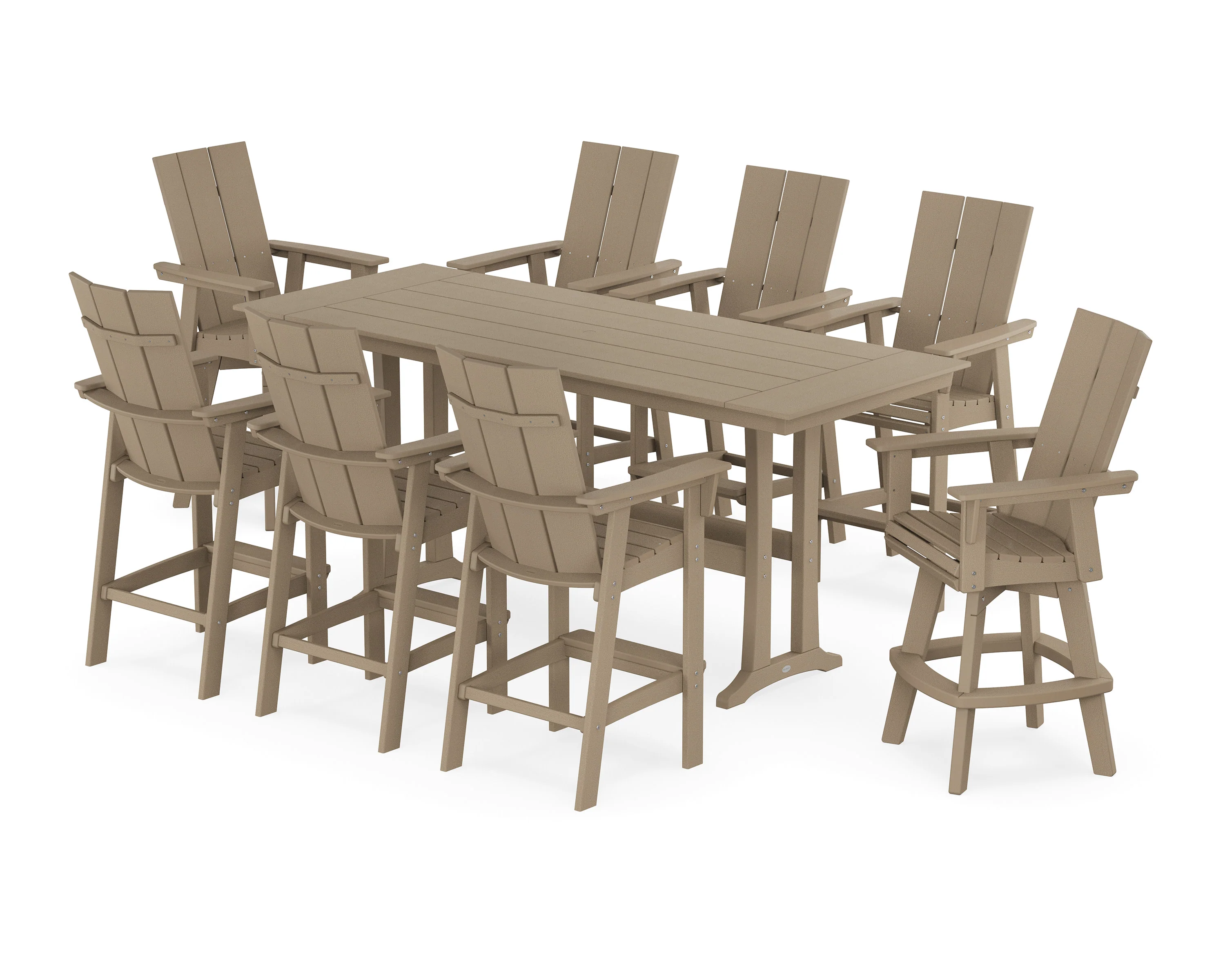 Modern Curveback Adirondack Swivel 9-Piece Farmhouse Bar Set with Trestle Legs - Image 8