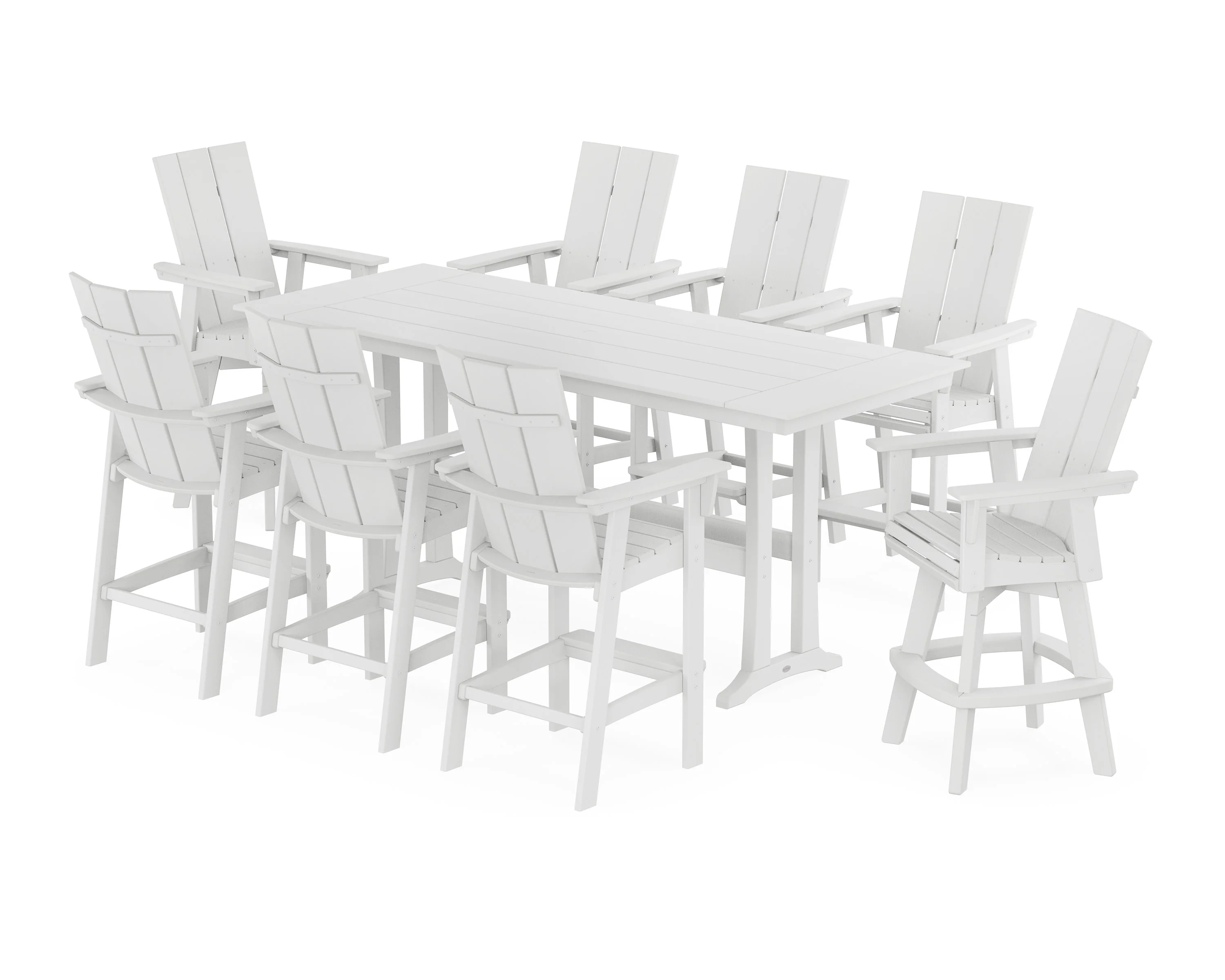Modern Curveback Adirondack Swivel 9-Piece Farmhouse Bar Set with Trestle Legs - Image 9