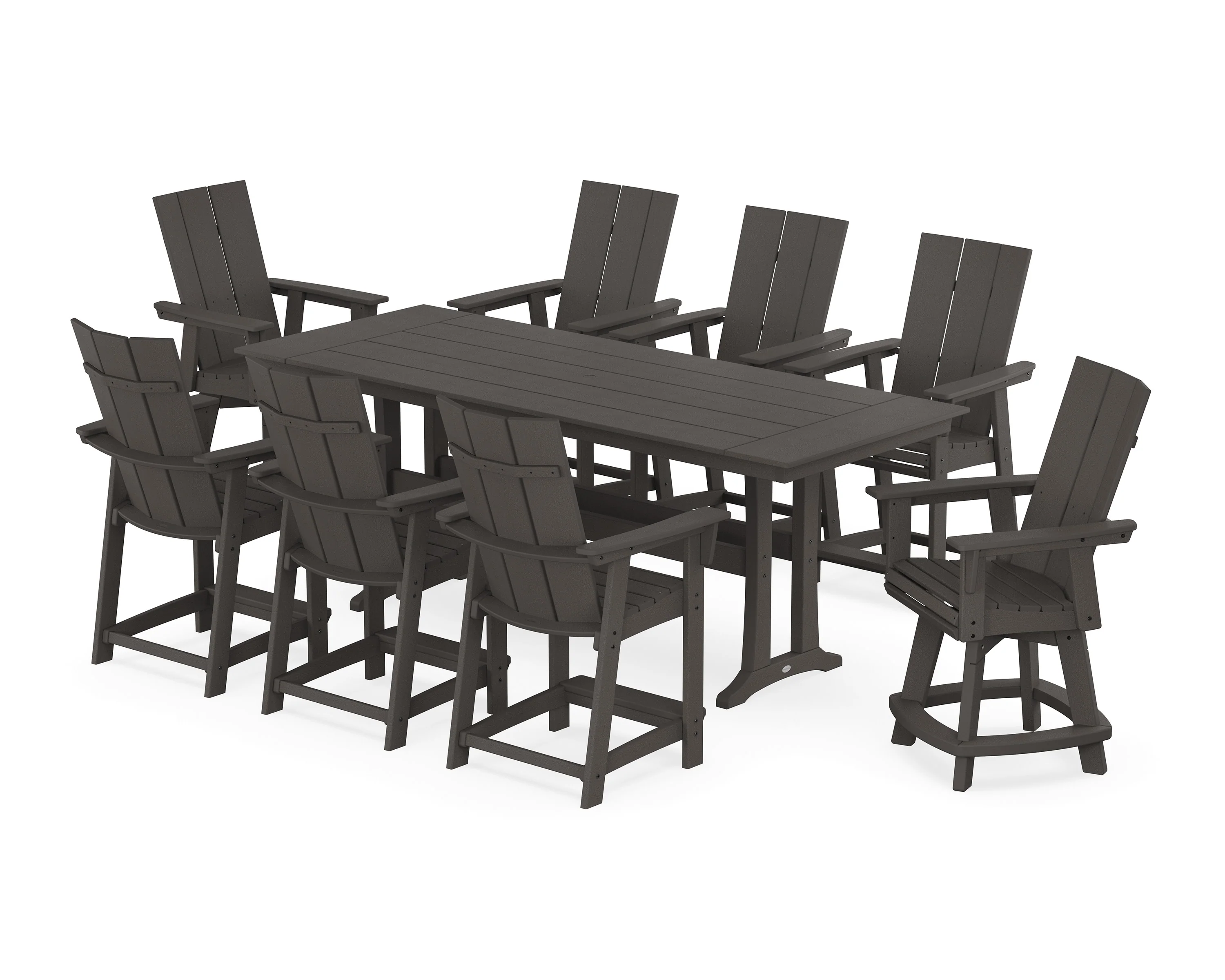 Modern Curveback Adirondack Swivel 9-Piece Farmhouse Counter Set with Trestle Legs - Image 10