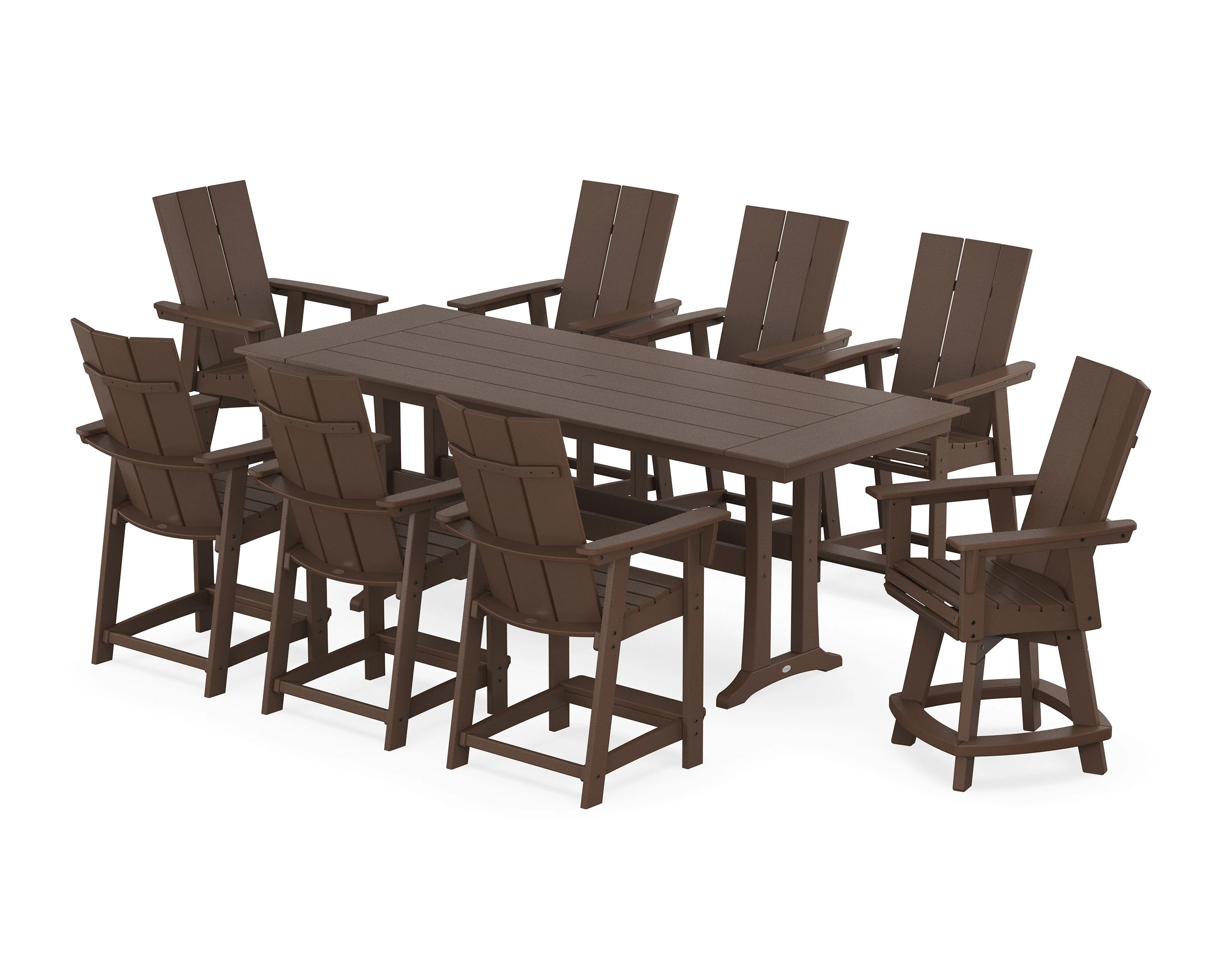 Modern Curveback Adirondack Swivel 9-Piece Farmhouse Counter Set with Trestle Legs - Image 12