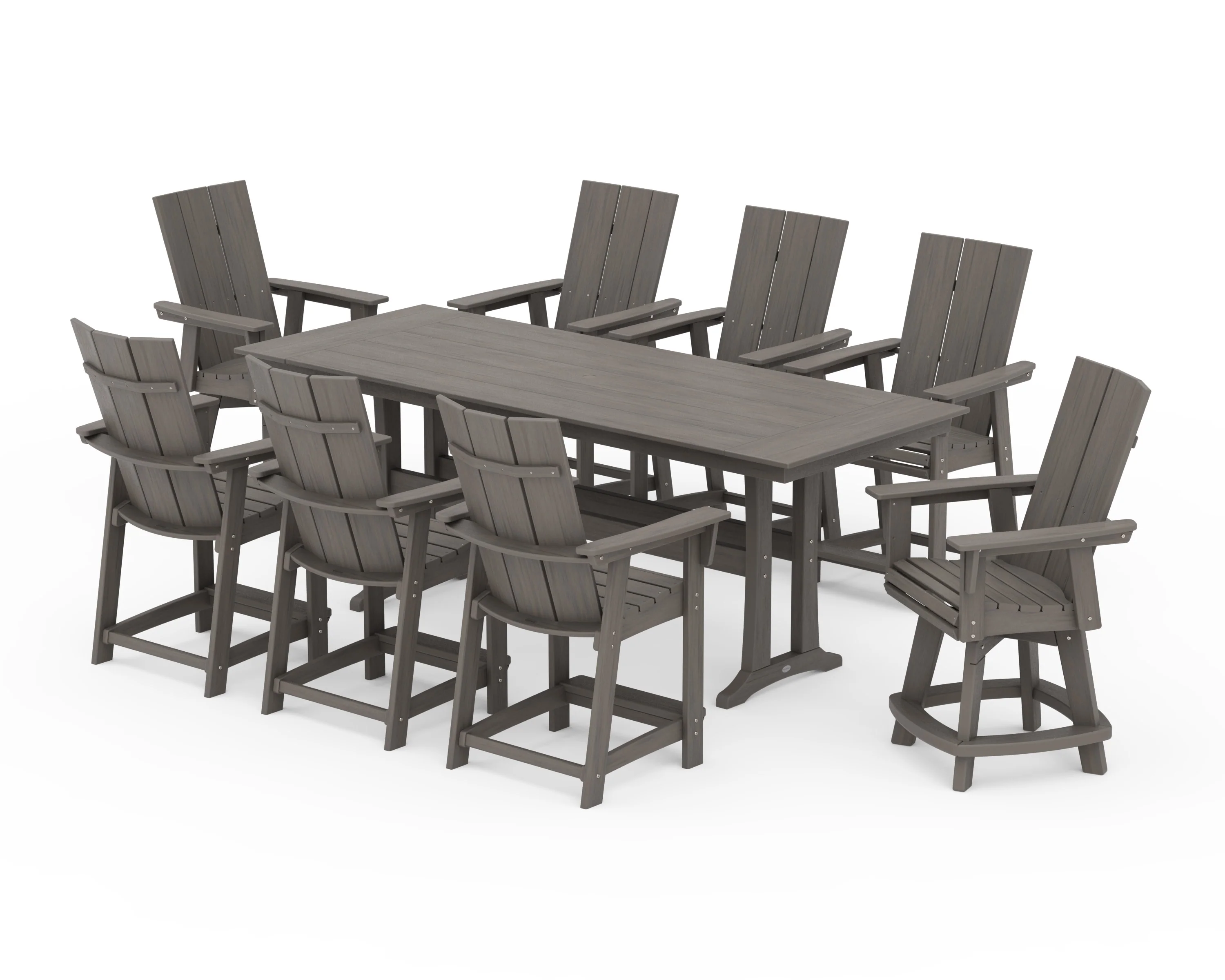 Modern Curveback Adirondack Swivel 9-Piece Farmhouse Counter Set with Trestle Legs - Image 13
