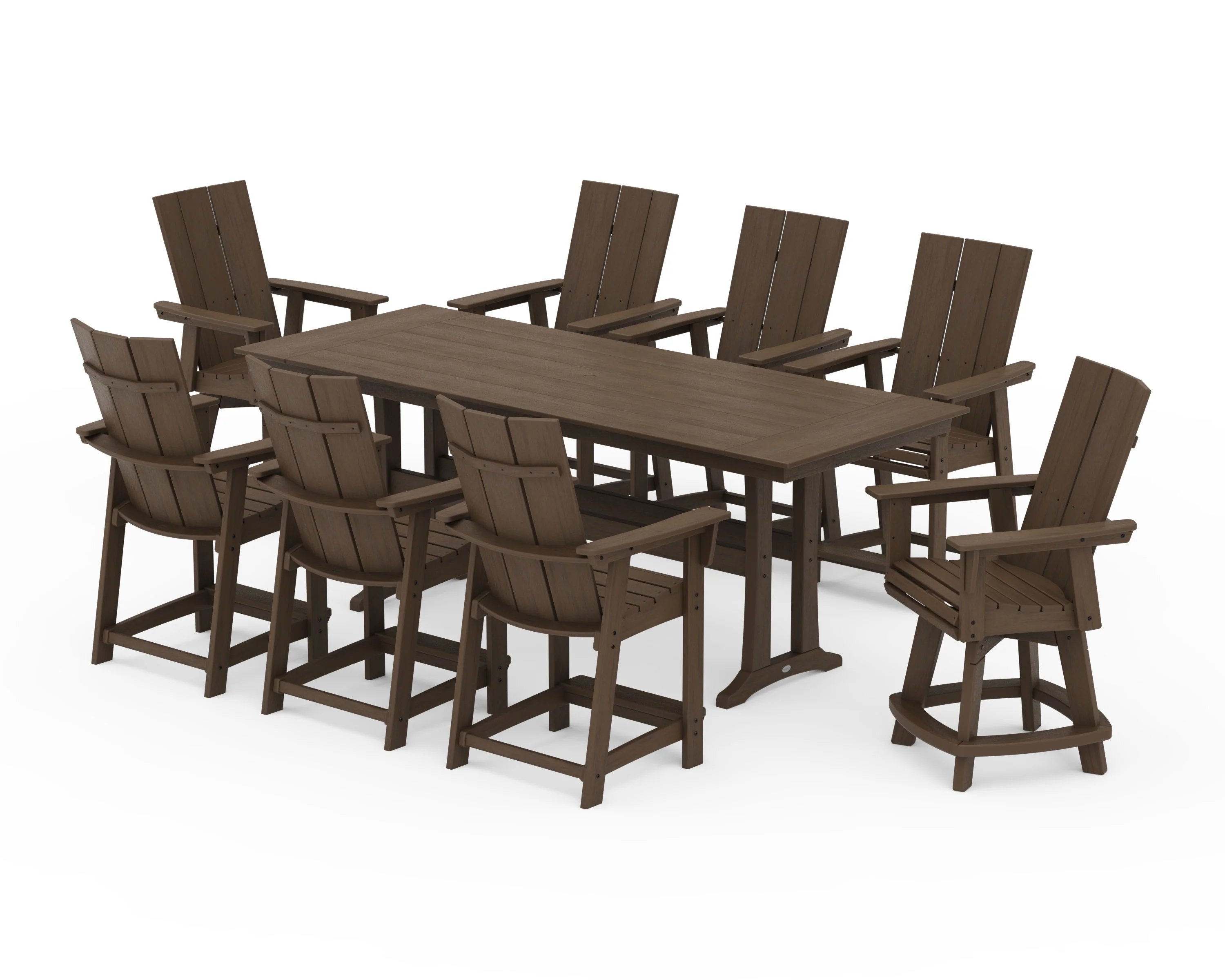 Modern Curveback Adirondack Swivel 9-Piece Farmhouse Counter Set with Trestle Legs - Image 14