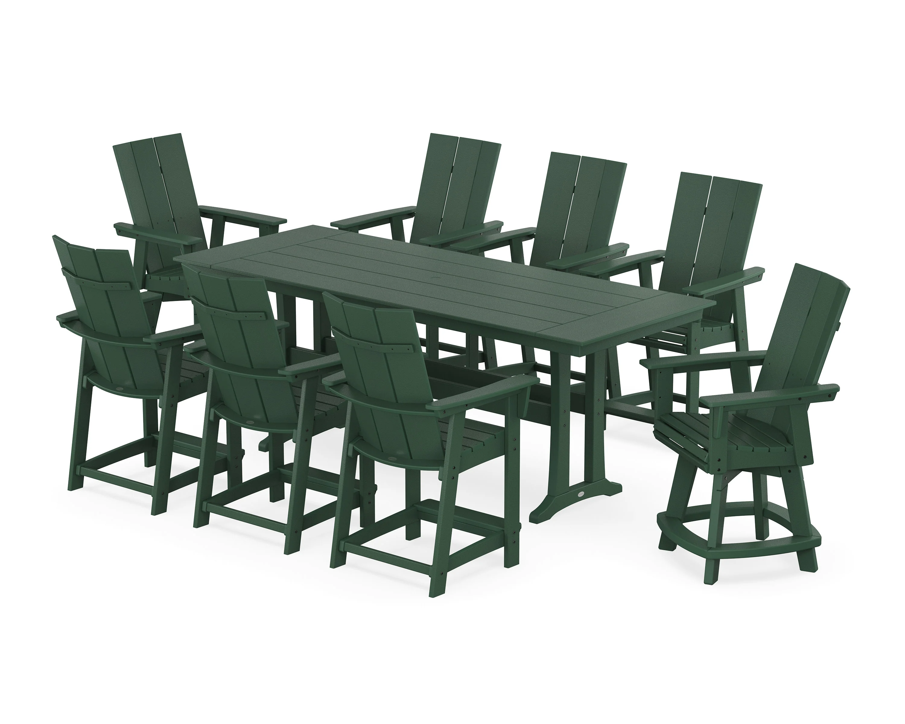 Modern Curveback Adirondack Swivel 9-Piece Farmhouse Counter Set with Trestle Legs - Image 4