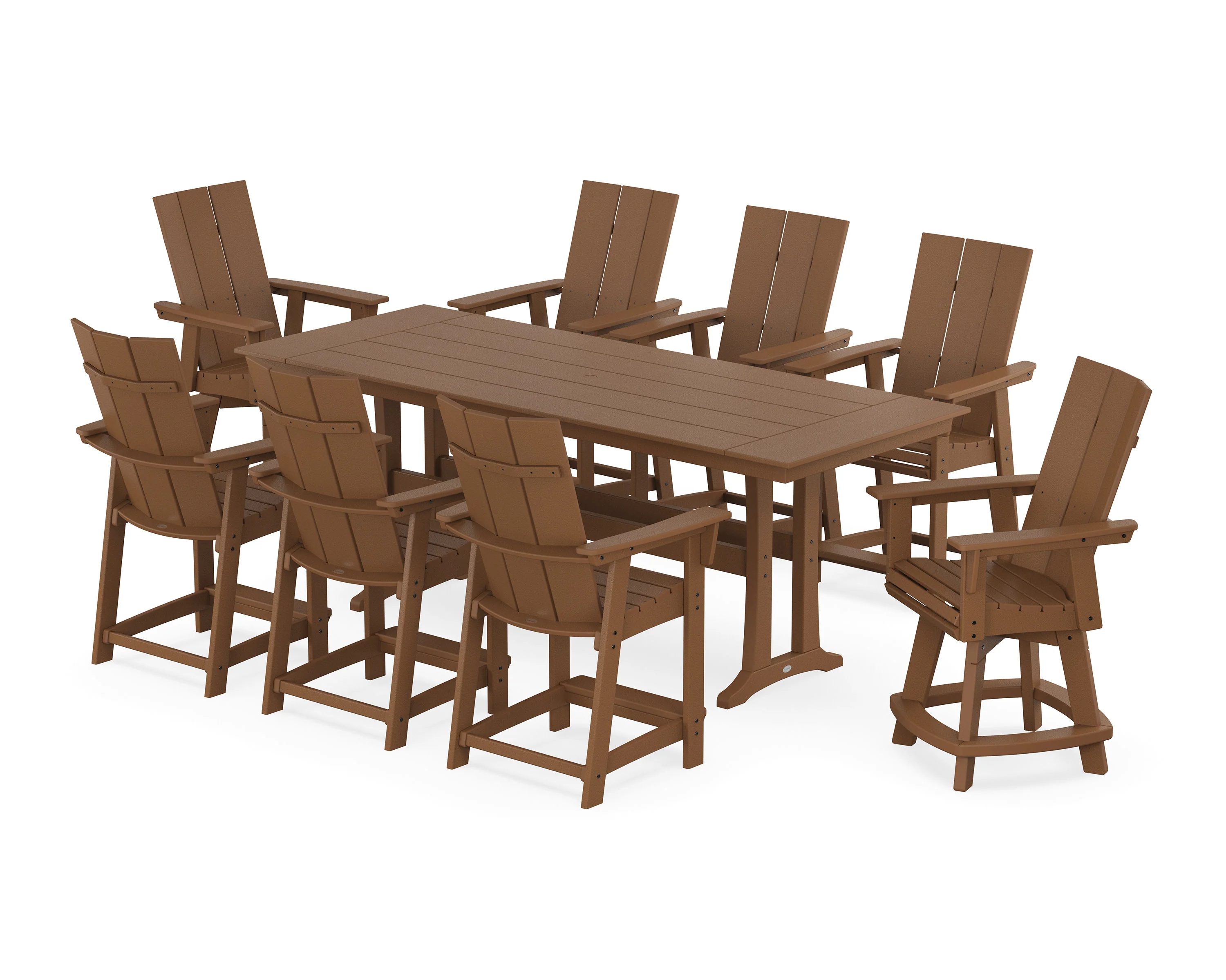 Modern Curveback Adirondack Swivel 9-Piece Farmhouse Counter Set with Trestle Legs - Image 5