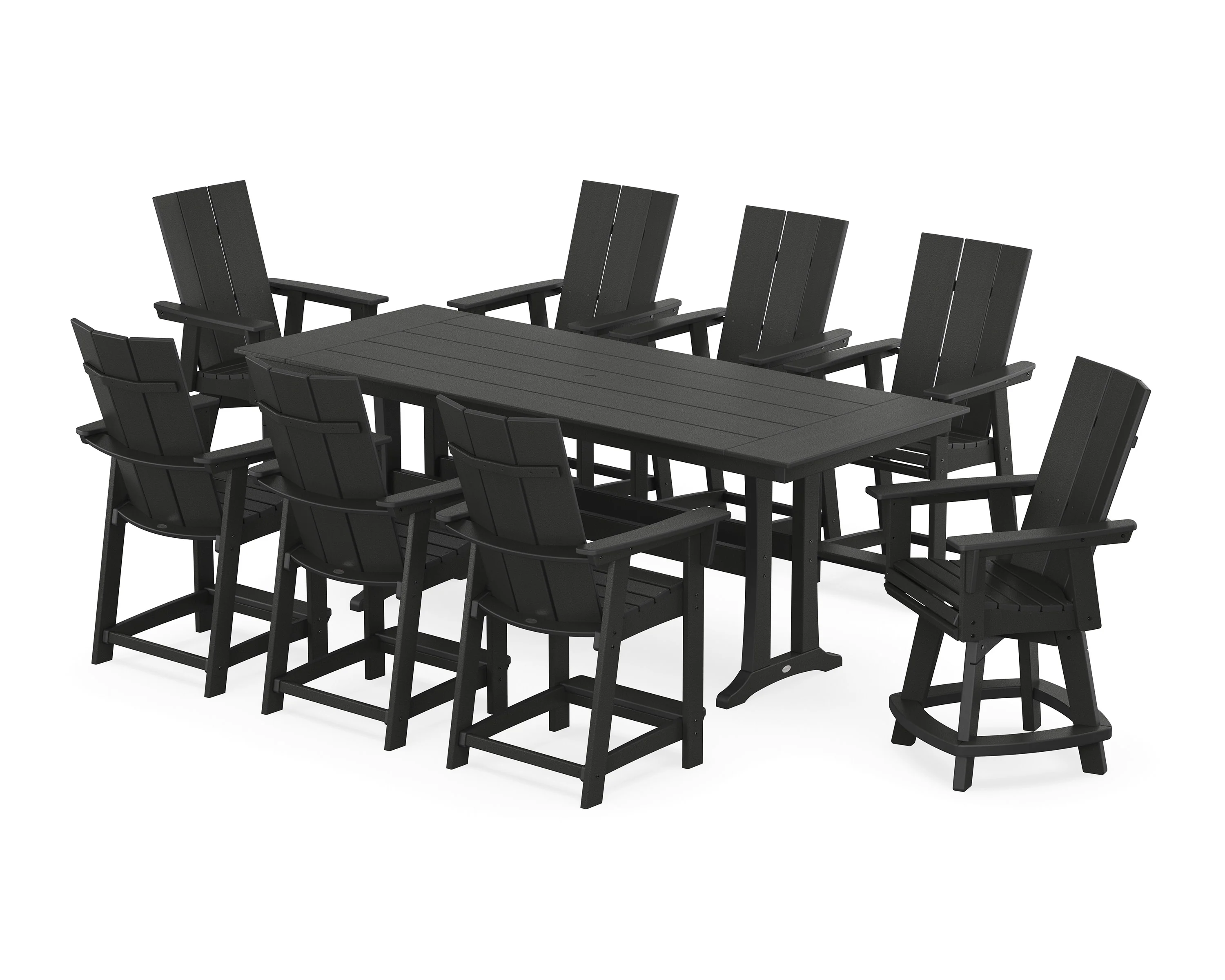 Modern Curveback Adirondack Swivel 9-Piece Farmhouse Counter Set with Trestle Legs - Image 6