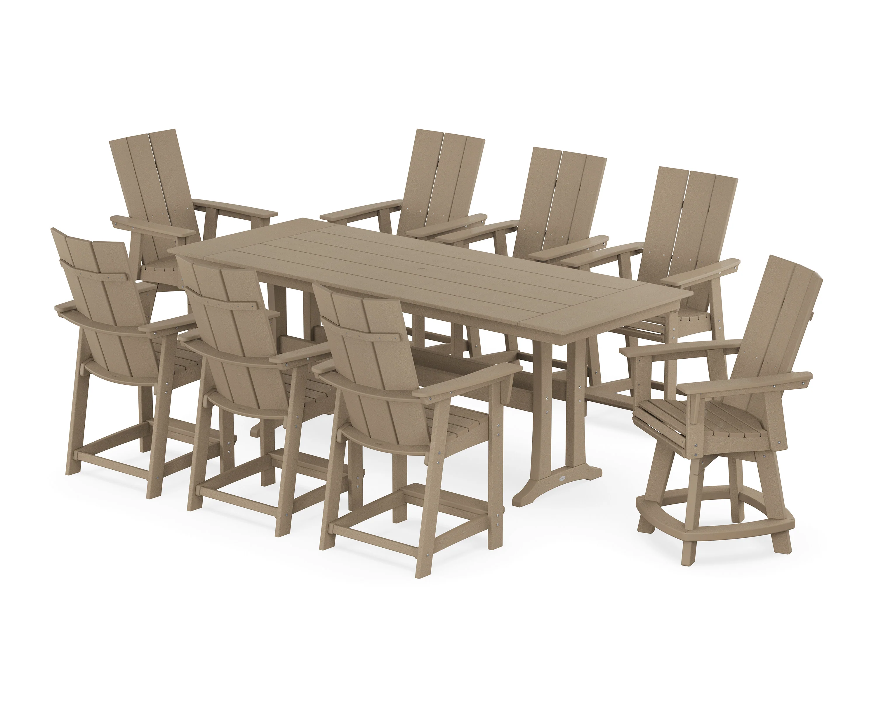 Modern Curveback Adirondack Swivel 9-Piece Farmhouse Counter Set with Trestle Legs - Image 7