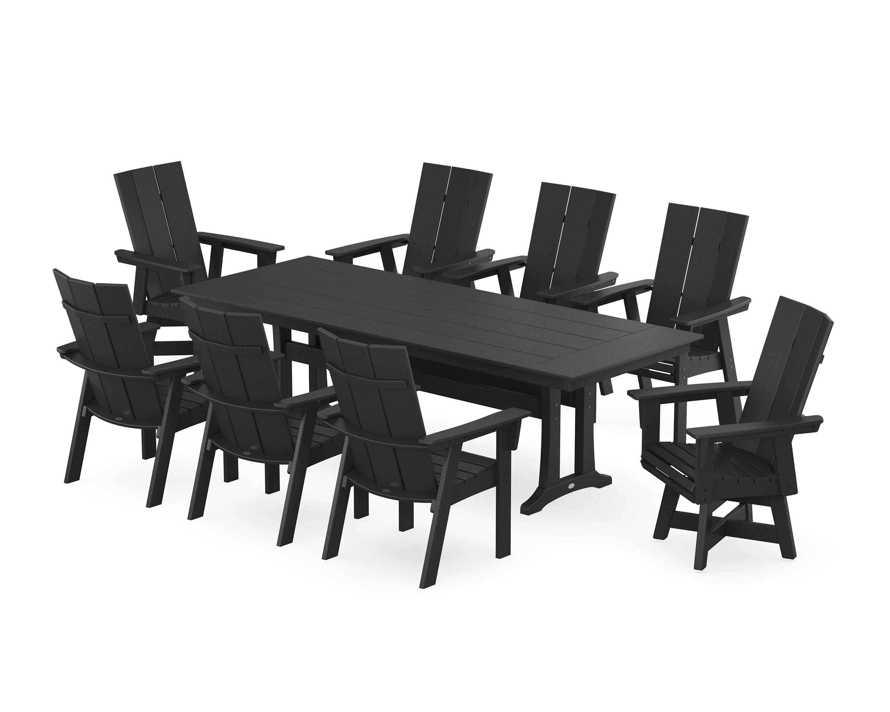Modern Curveback Adirondack Swivel 9-Piece Farmhouse Dining Set with Trestle Legs - Image 10