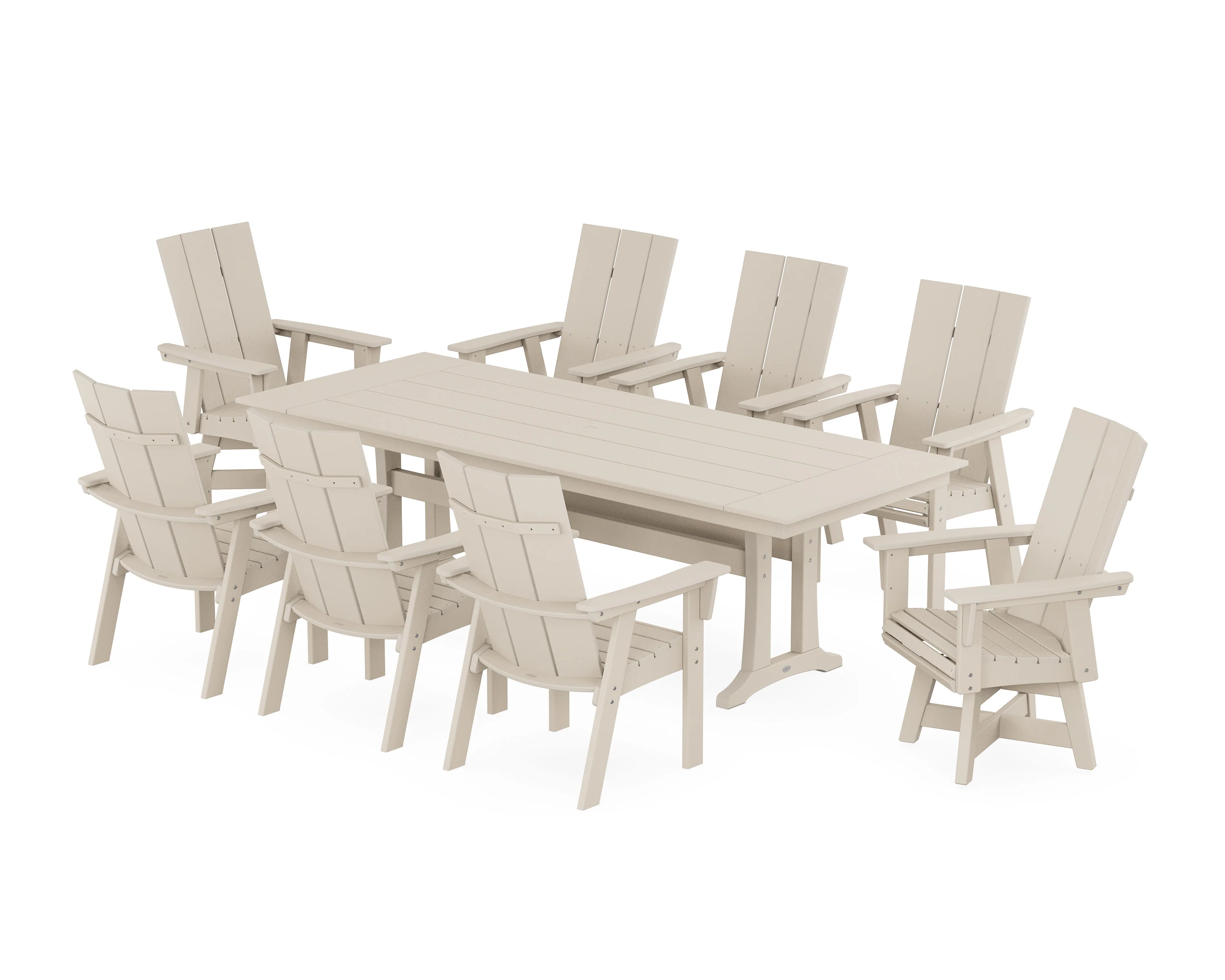 Modern Curveback Adirondack Swivel 9-Piece Farmhouse Dining Set with Trestle Legs - Image 11