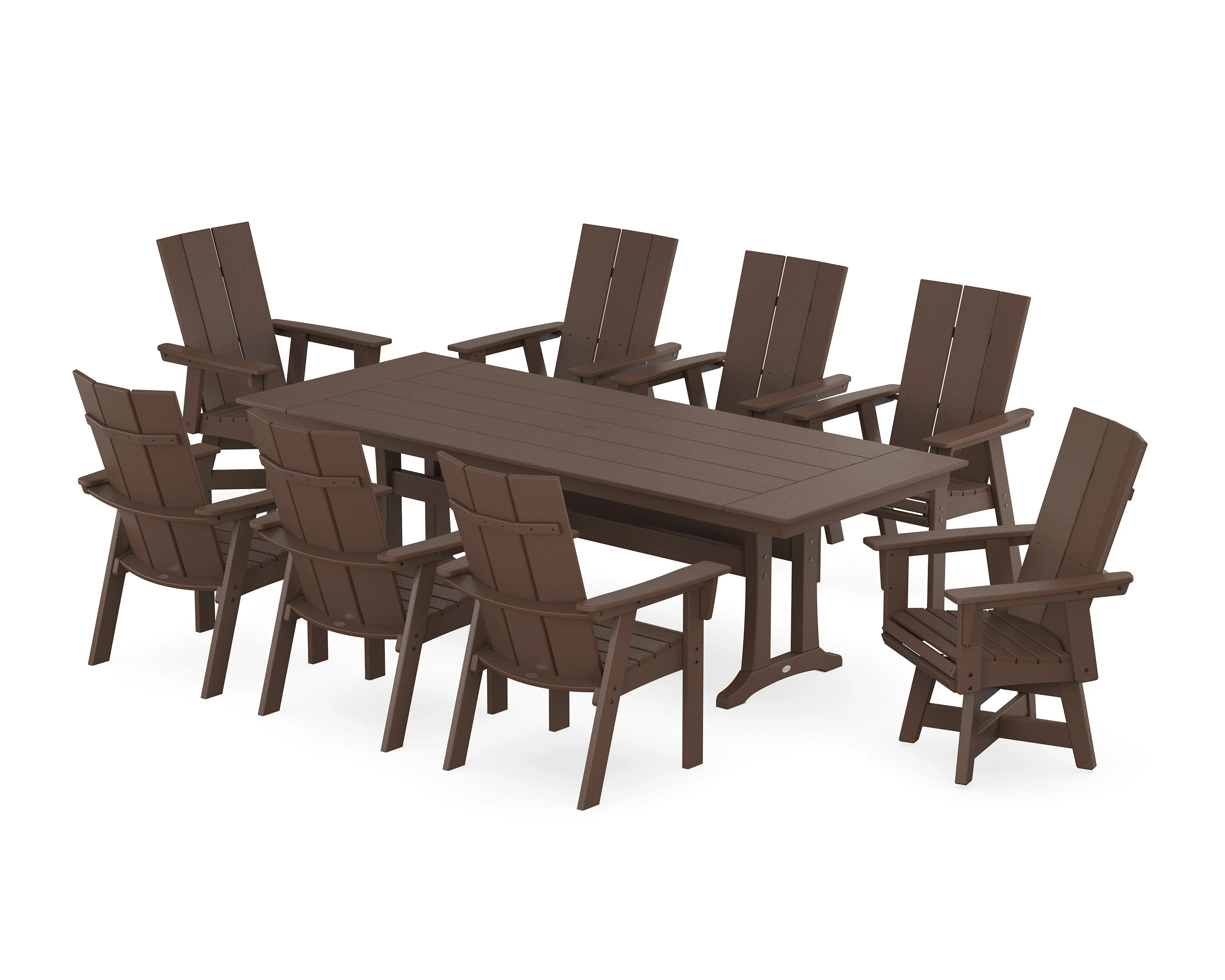 Modern Curveback Adirondack Swivel 9-Piece Farmhouse Dining Set with Trestle Legs - Image 12