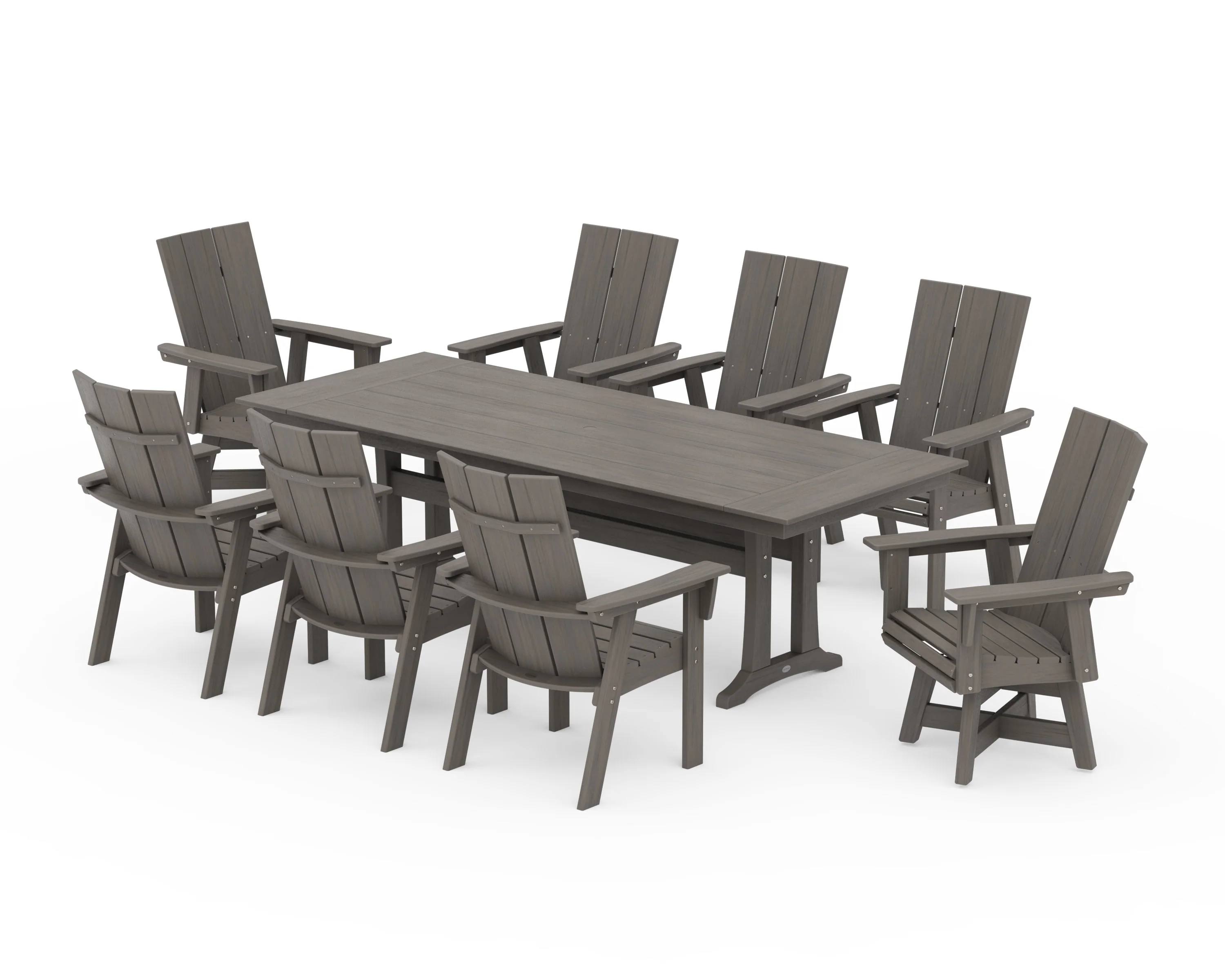 Modern Curveback Adirondack Swivel 9-Piece Farmhouse Dining Set with Trestle Legs - Image 13